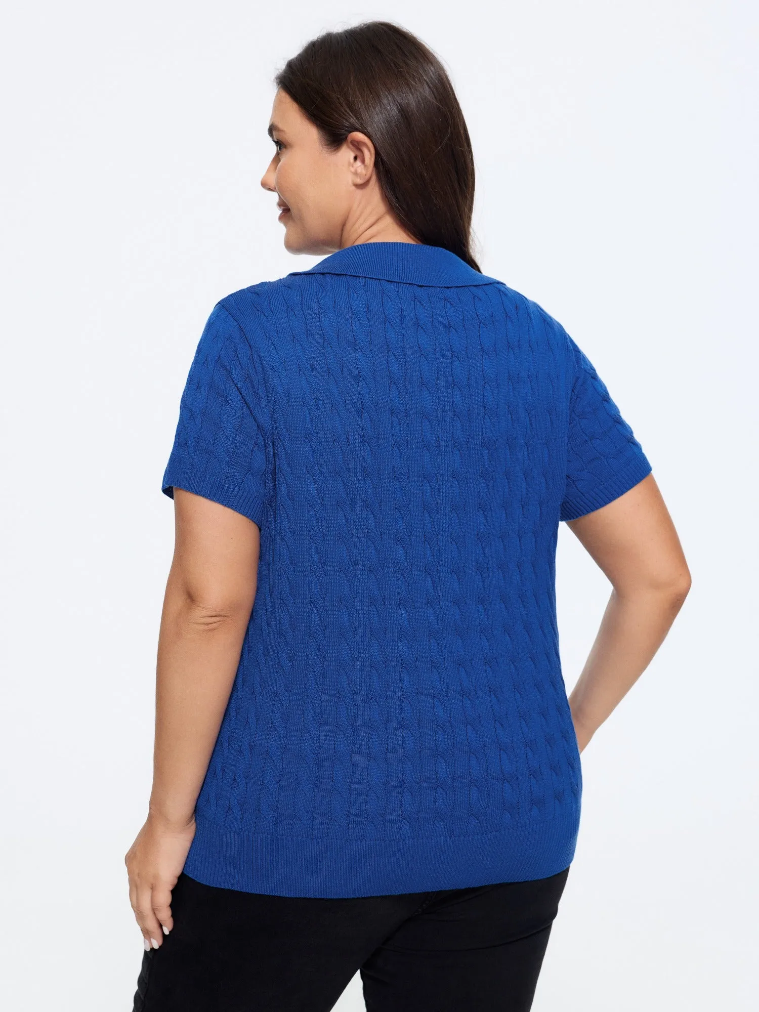 Cable Knit Button Front Short Sleeve Pullover sold by Bloomchic product image thumbnail 4