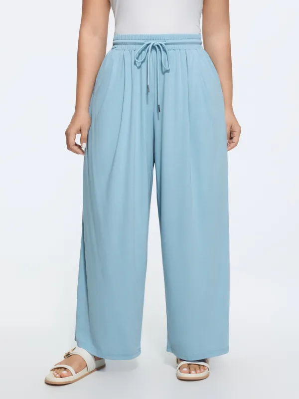 Plain Drawstring Waist Wide Leg Pants made by Bloomchic