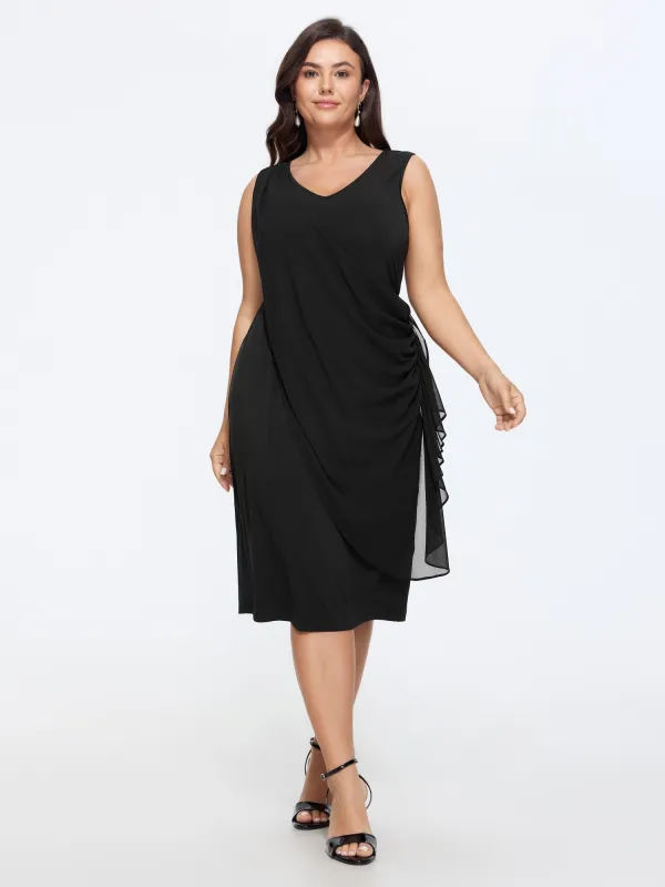Mesh Ruffle Side Drawstring Bodycon Midi Dress made by Bloomchic