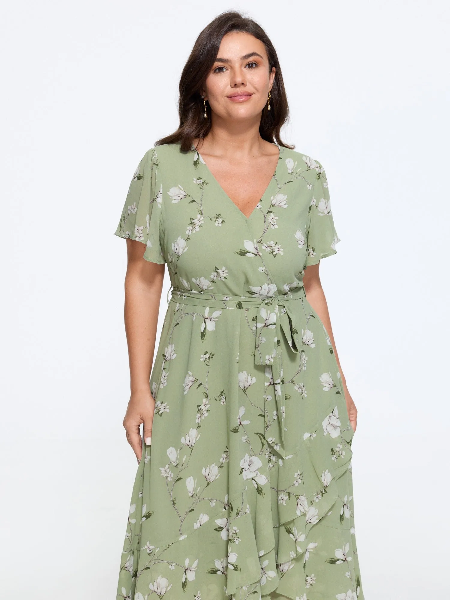Floral Print Ruffle Wrap Tie Midi Dress sold by Bloomchic product image thumbnail 4