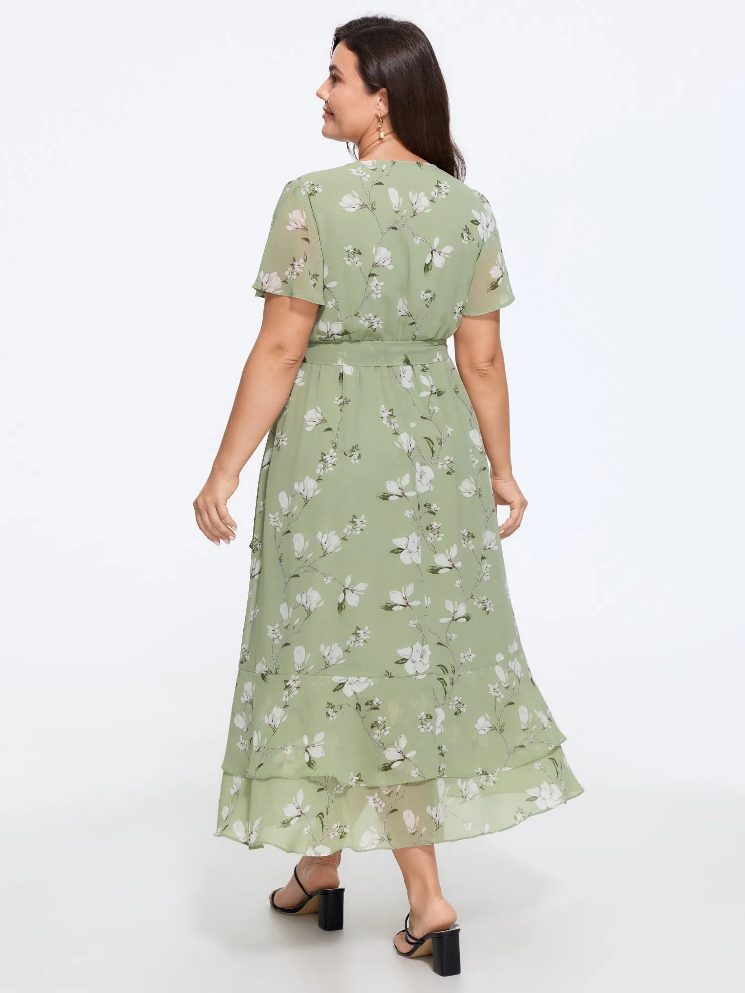 Floral Print Ruffle Wrap Tie Midi Dress sold by Bloomchic product image thumbnail 3