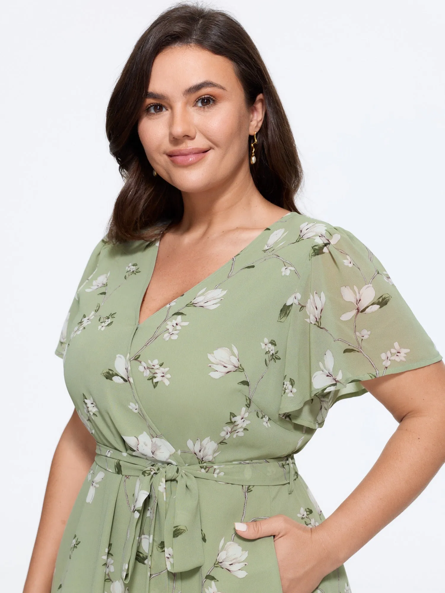 Floral Print Ruffle Wrap Tie Midi Dress sold by Bloomchic product image thumbnail 2