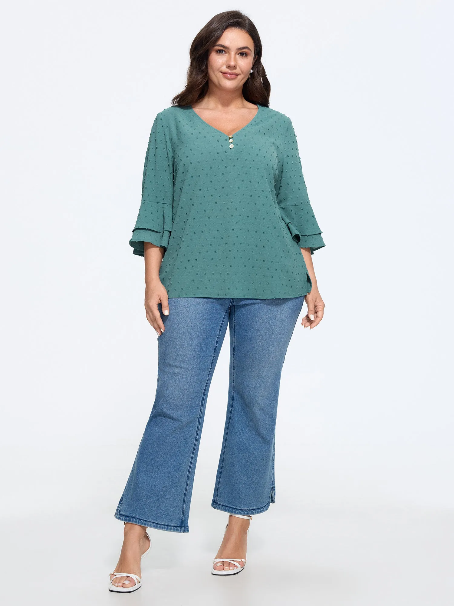 Textured Layered Flare Sleeve Blouse sold by Bloomchic product image thumbnail 4