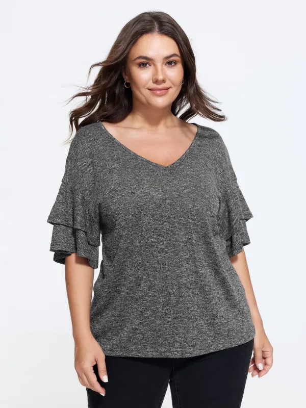 Supersoft Stretchy Double Ruffle Sleeve Casual Top made by Bloomchic