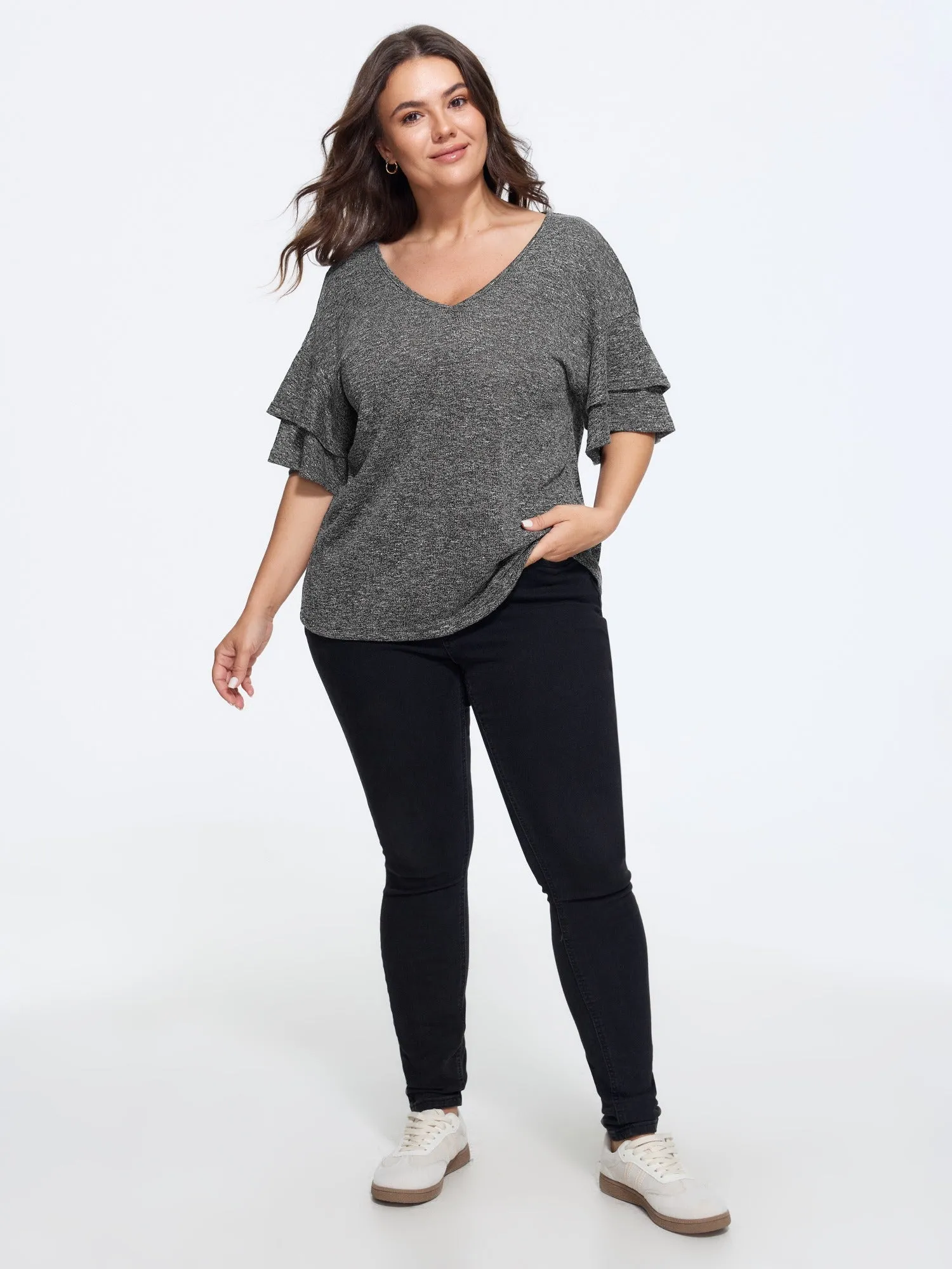 Supersoft Stretchy Double Ruffle Sleeve Casual Top sold by Bloomchic product image thumbnail 4