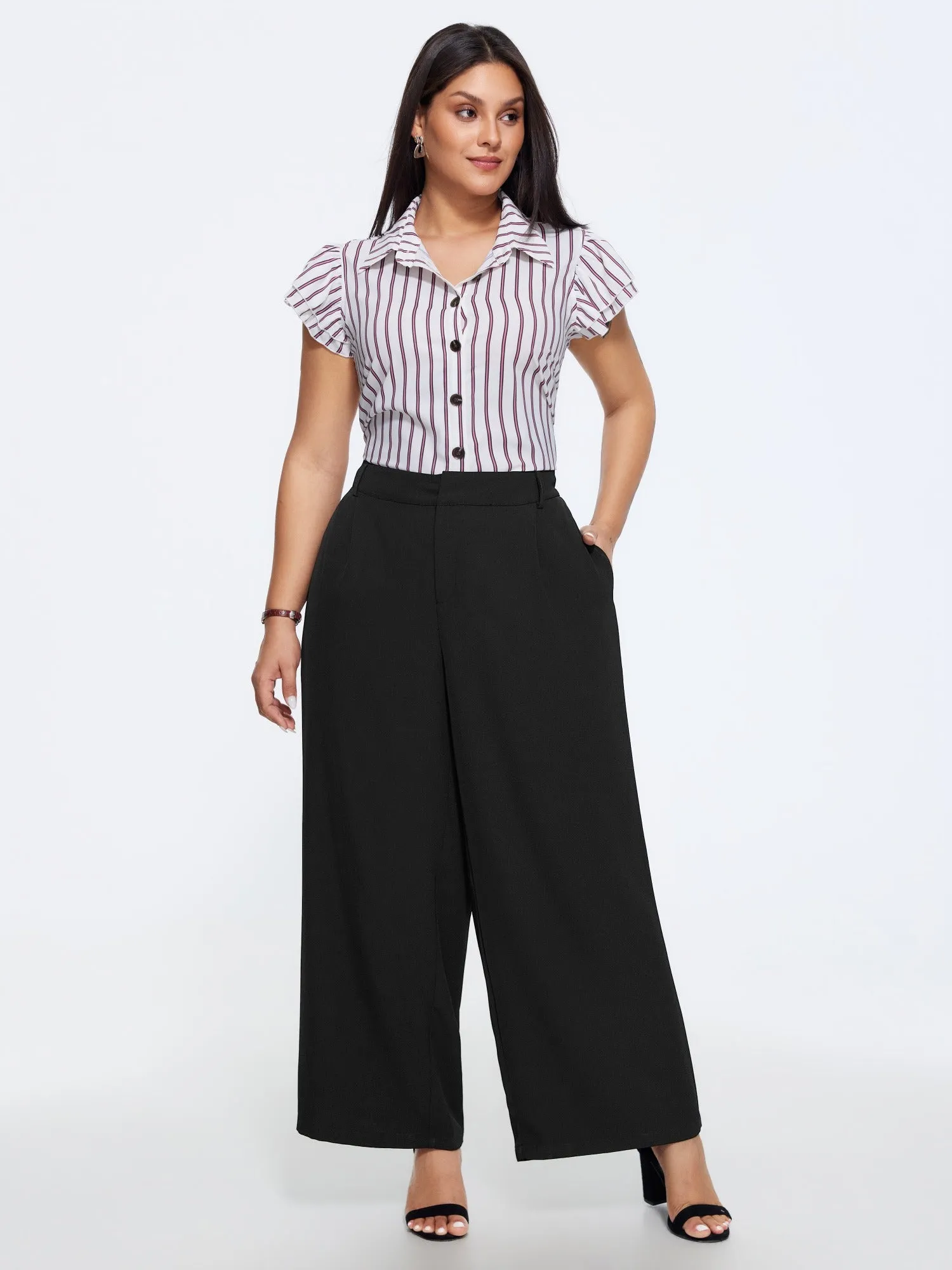 Solid High Waist Front Pleat Wide Leg Pants sold by Bloomchic product image thumbnail 2