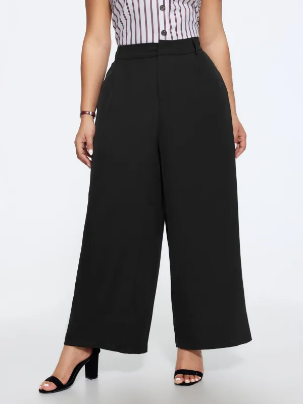 Solid High Waist Front Pleat Wide Leg Pants made by Bloomchic