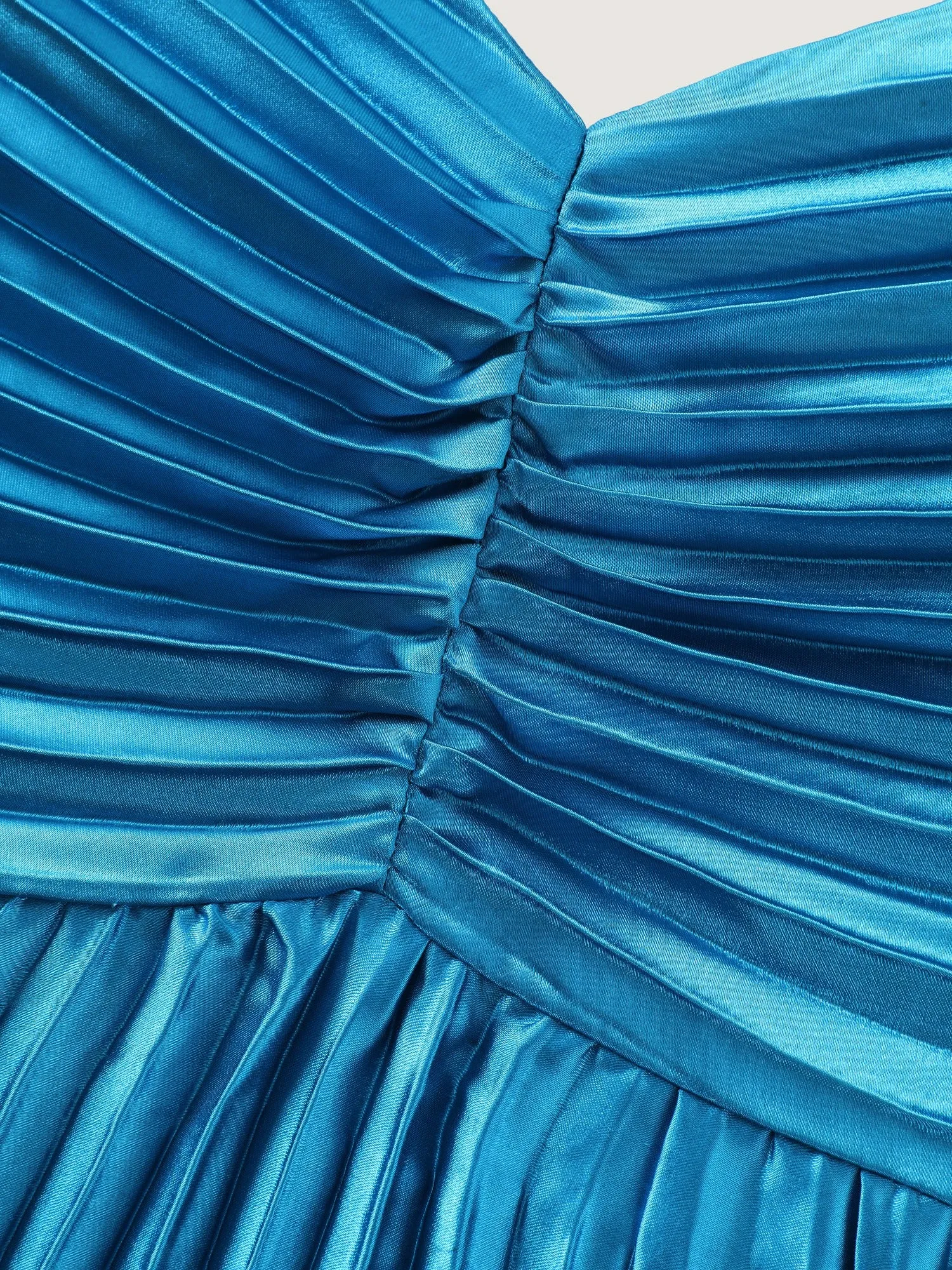 Satin Ruched Shirred Cross Back Pleated Maxi Dress sold by Bloomchic product image thumbnail 5
