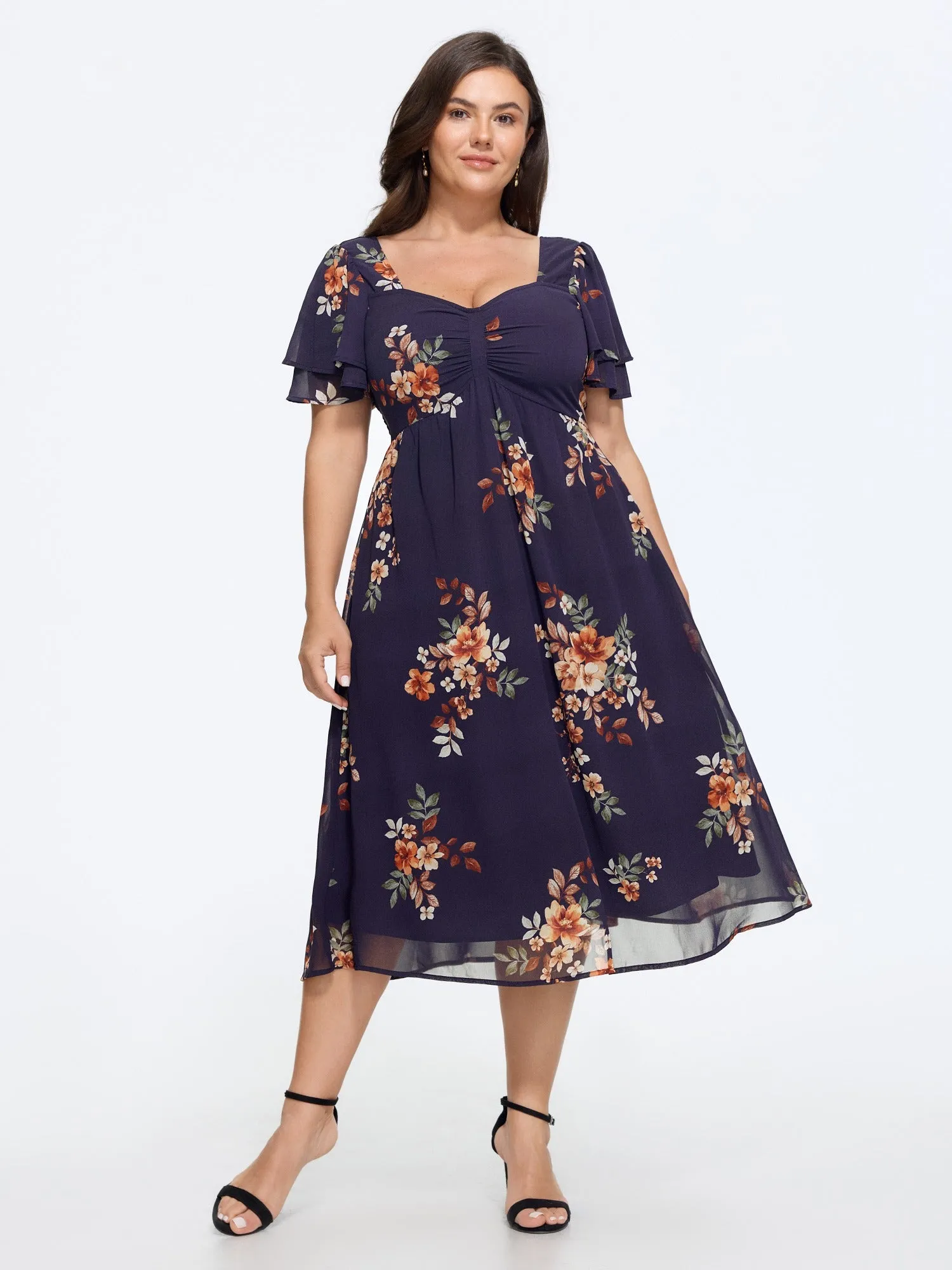 Floral Print Sweetheart Neck Back Tie Midi Dress sold by Bloomchic product image thumbnail 3