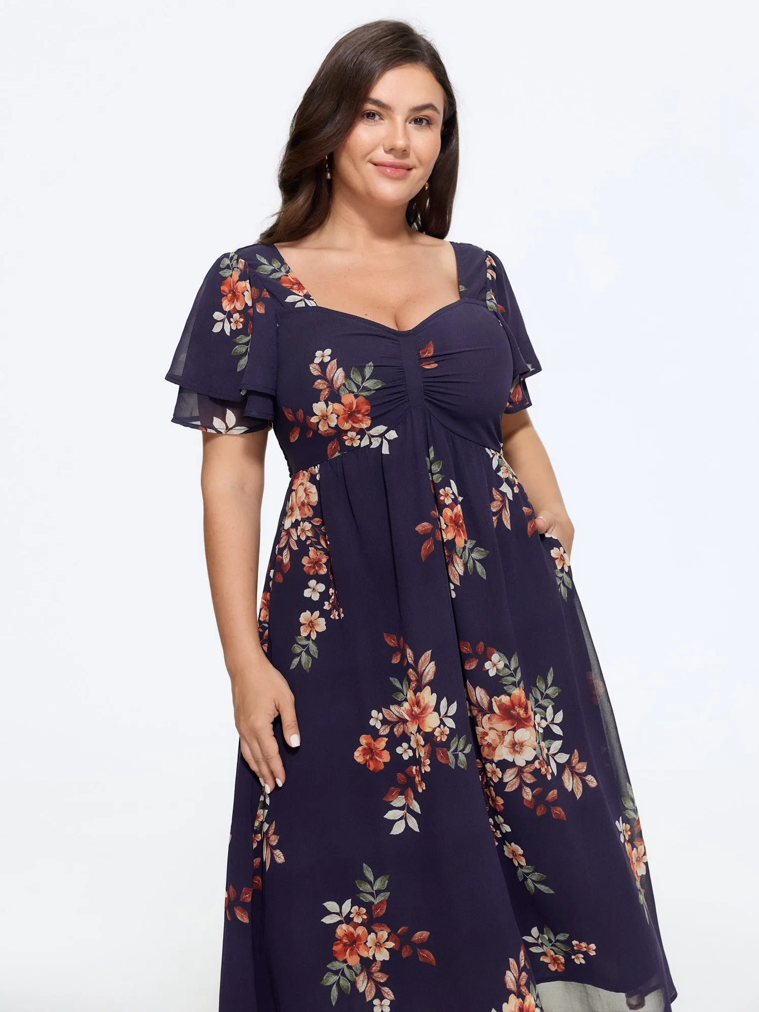 Floral Print Sweetheart Neck Back Tie Midi Dress sold by Bloomchic product image thumbnail 2
