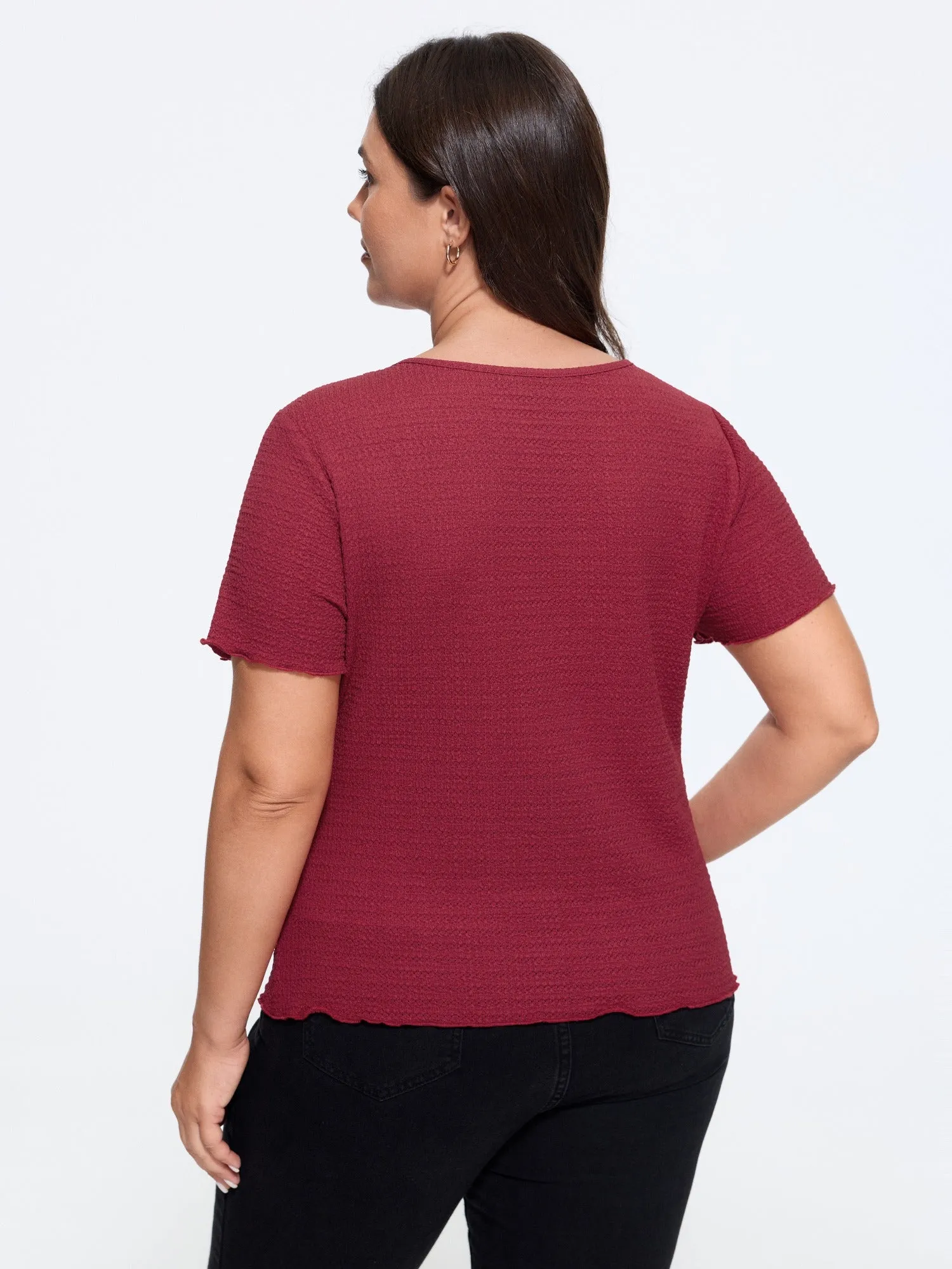 Stretchy Textured Crew Neck Ruffle Edge T-Shirt sold by Bloomchic product image thumbnail 3