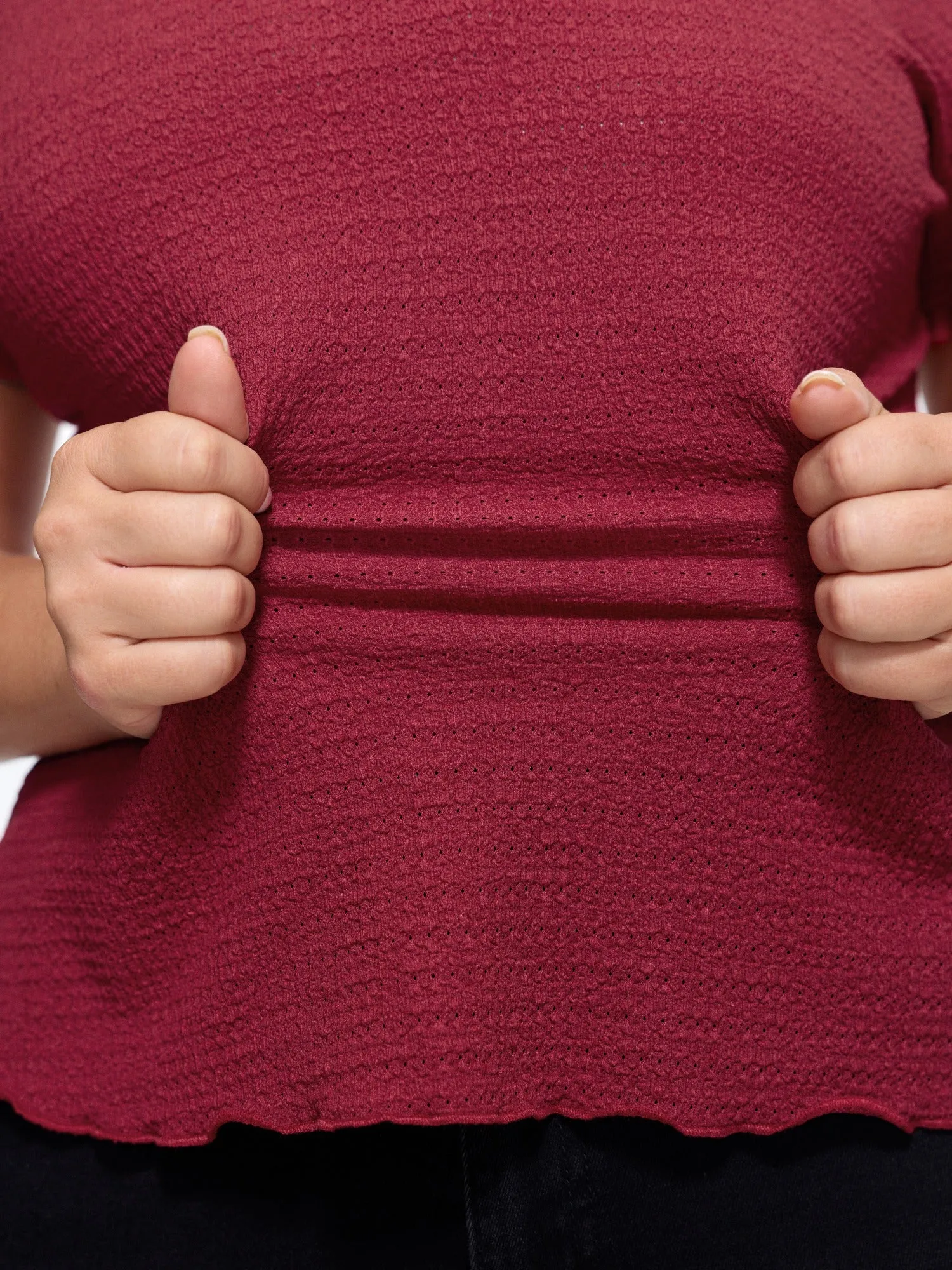 Stretchy Textured Crew Neck Ruffle Edge T-Shirt sold by Bloomchic product image thumbnail 5