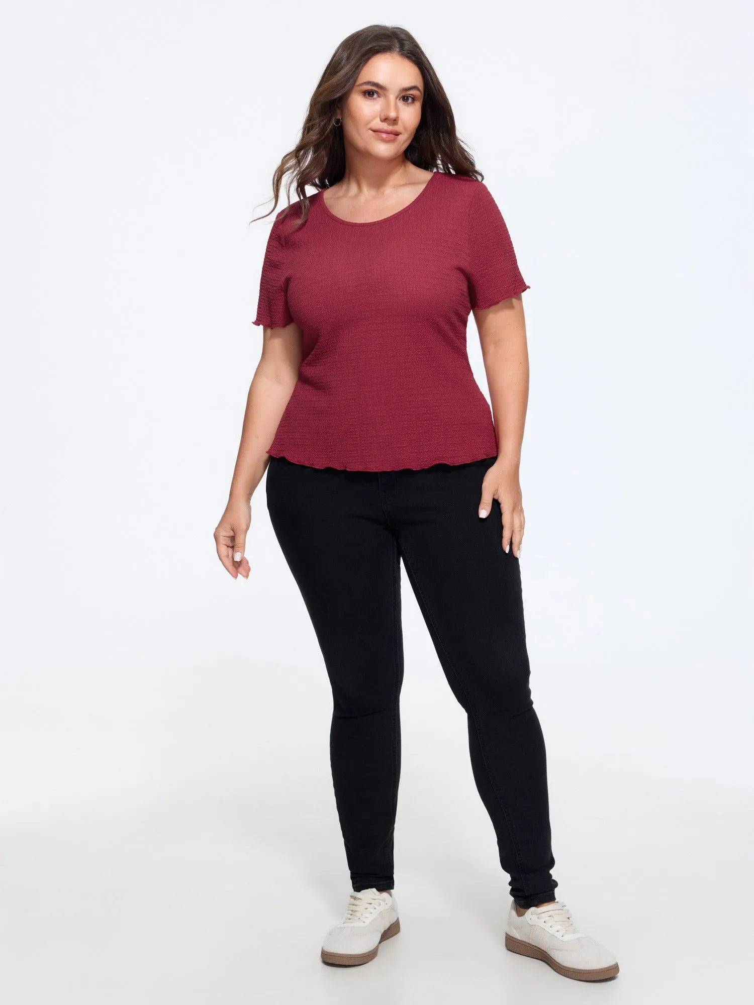 Stretchy Textured Crew Neck Ruffle Edge T-Shirt sold by Bloomchic product image thumbnail 4