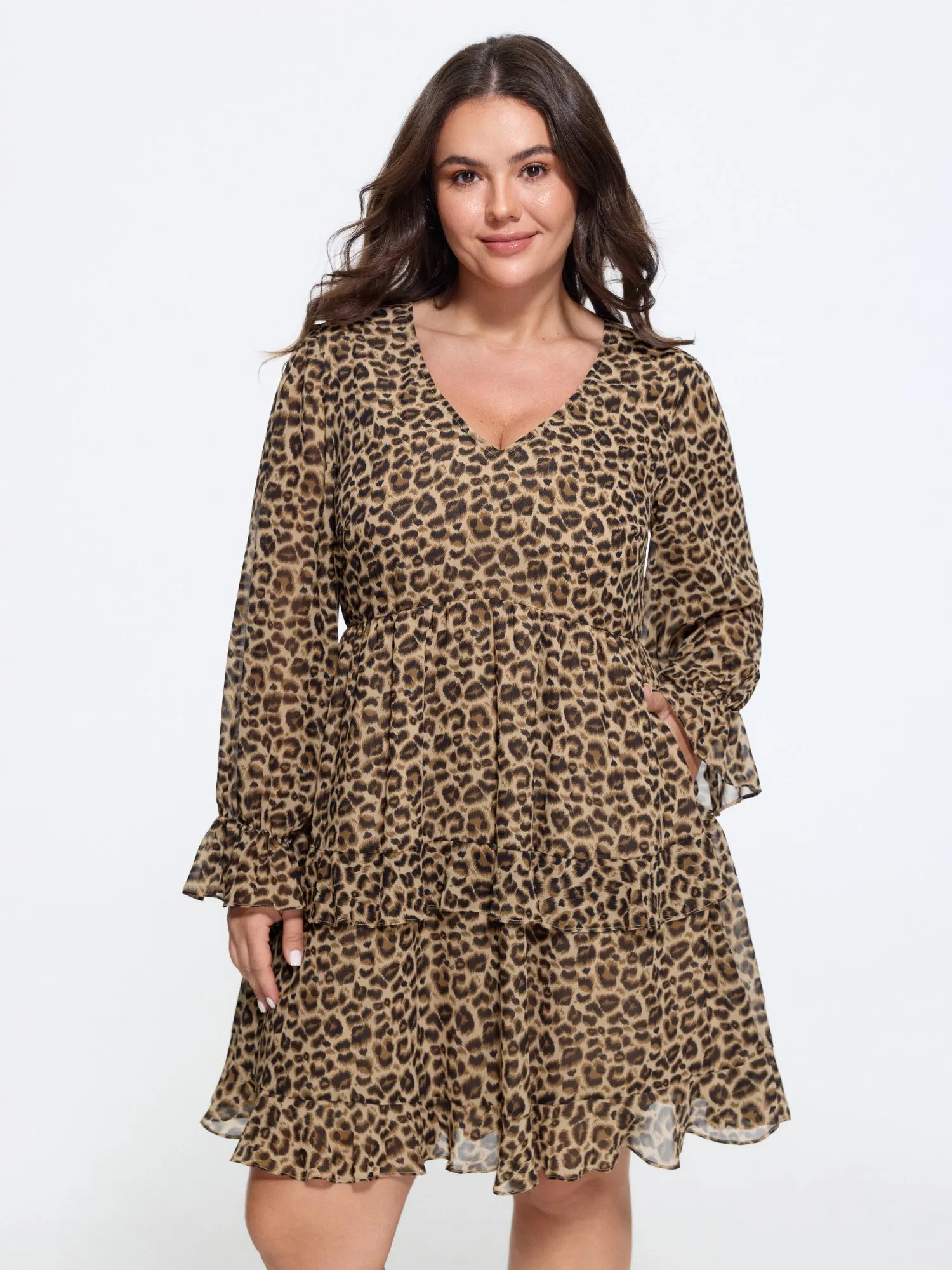 Leopard Print Tiered Ruffle Chiffon Mini Dress sold by Bloomchic