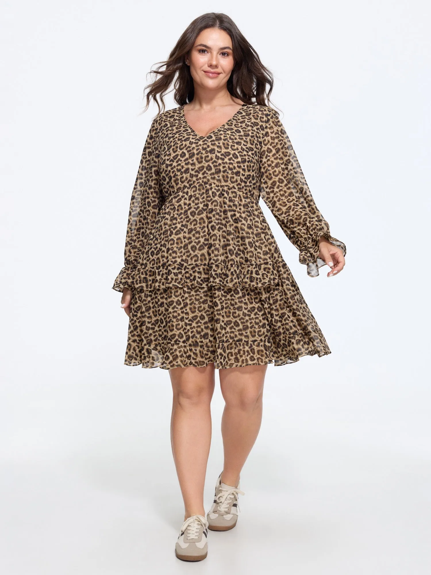 Leopard Print Tiered Ruffle Chiffon Mini Dress sold by Bloomchic product image thumbnail 4