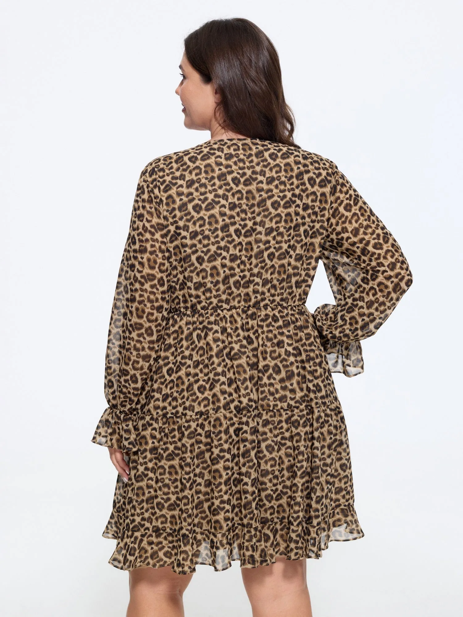 Leopard Print Tiered Ruffle Chiffon Mini Dress sold by Bloomchic product image thumbnail 3