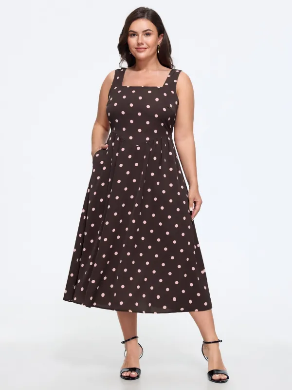 Polka Dot Print Square Neck Sleeveless Midi Dress made by Bloomchic