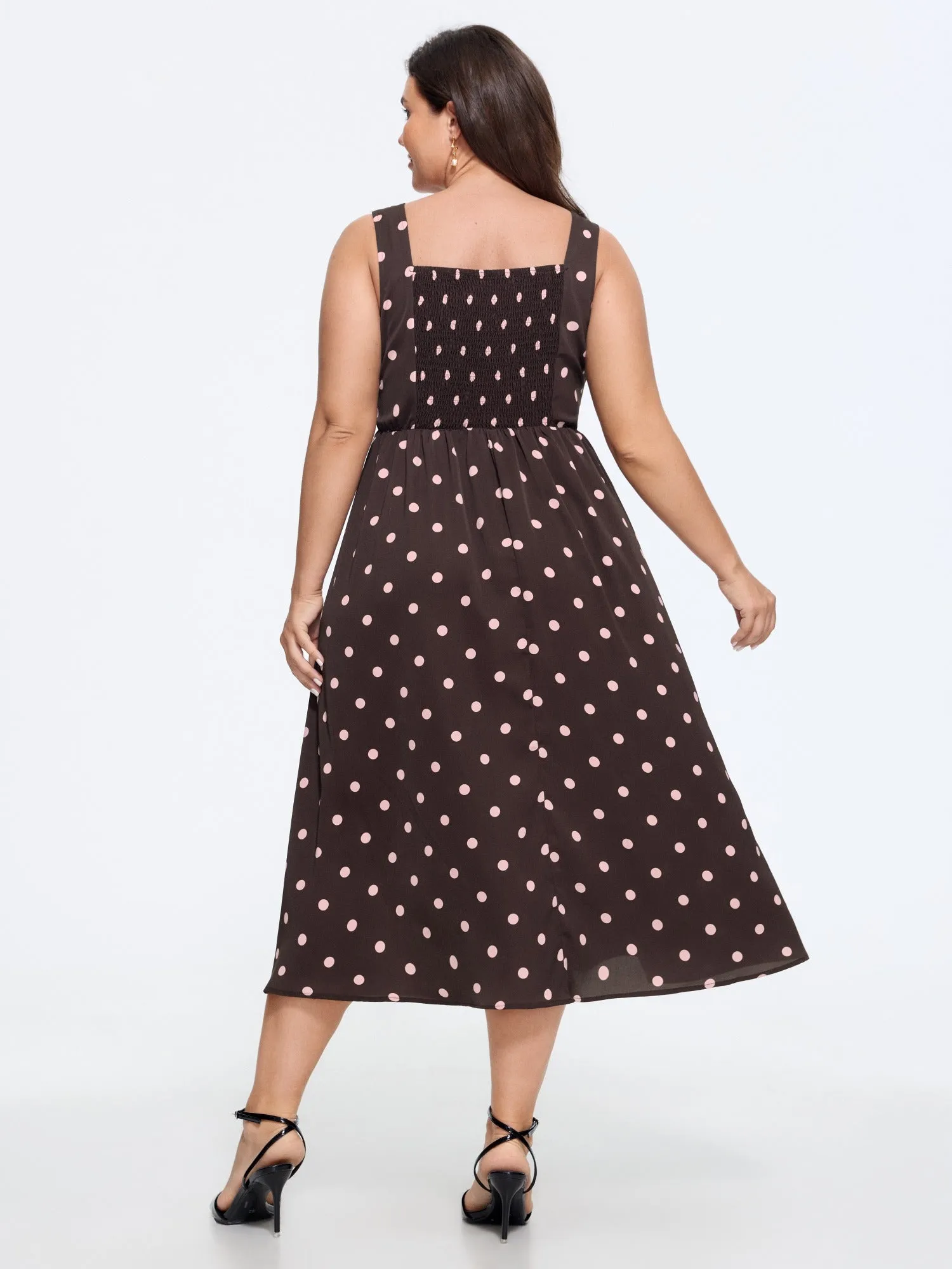Polka Dot Print Square Neck Sleeveless Midi Dress sold by Bloomchic product image thumbnail 4