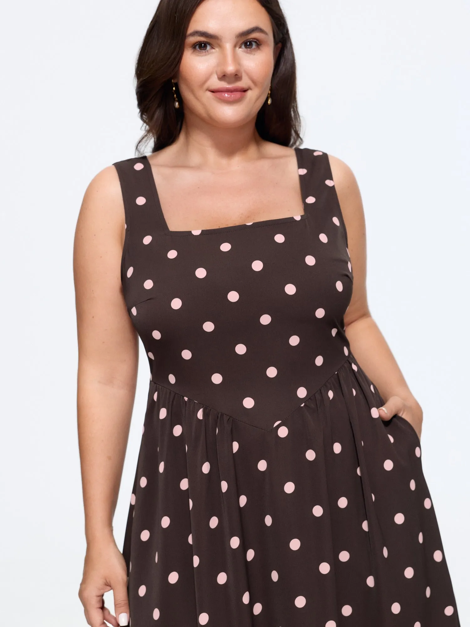 Polka Dot Print Square Neck Sleeveless Midi Dress sold by Bloomchic product image thumbnail 2