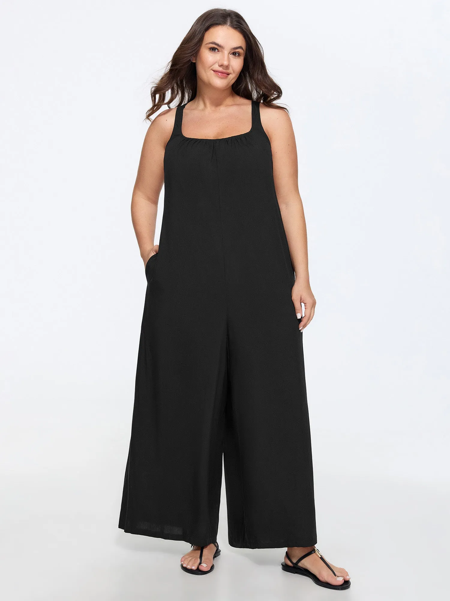 Solid Lace Cross Back Wide Leg Jumpsuit sold by Bloomchic product image thumbnail 2