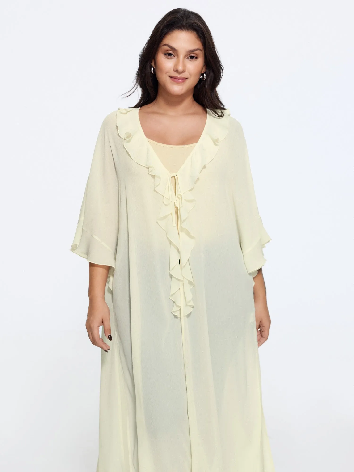 Breathable Ruffle Trim Long Cover Up sold by Bloomchic product image thumbnail 4