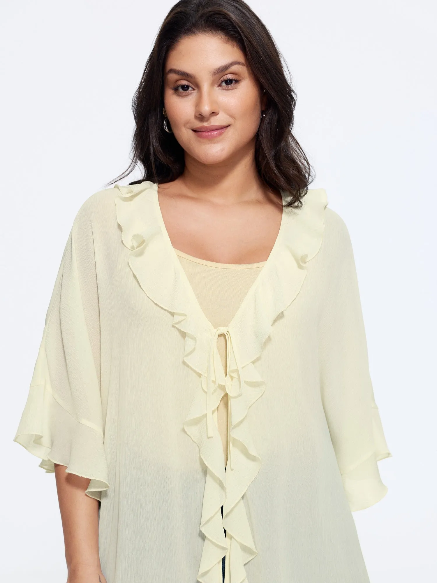 Breathable Ruffle Trim Long Cover Up sold by Bloomchic product image thumbnail 2