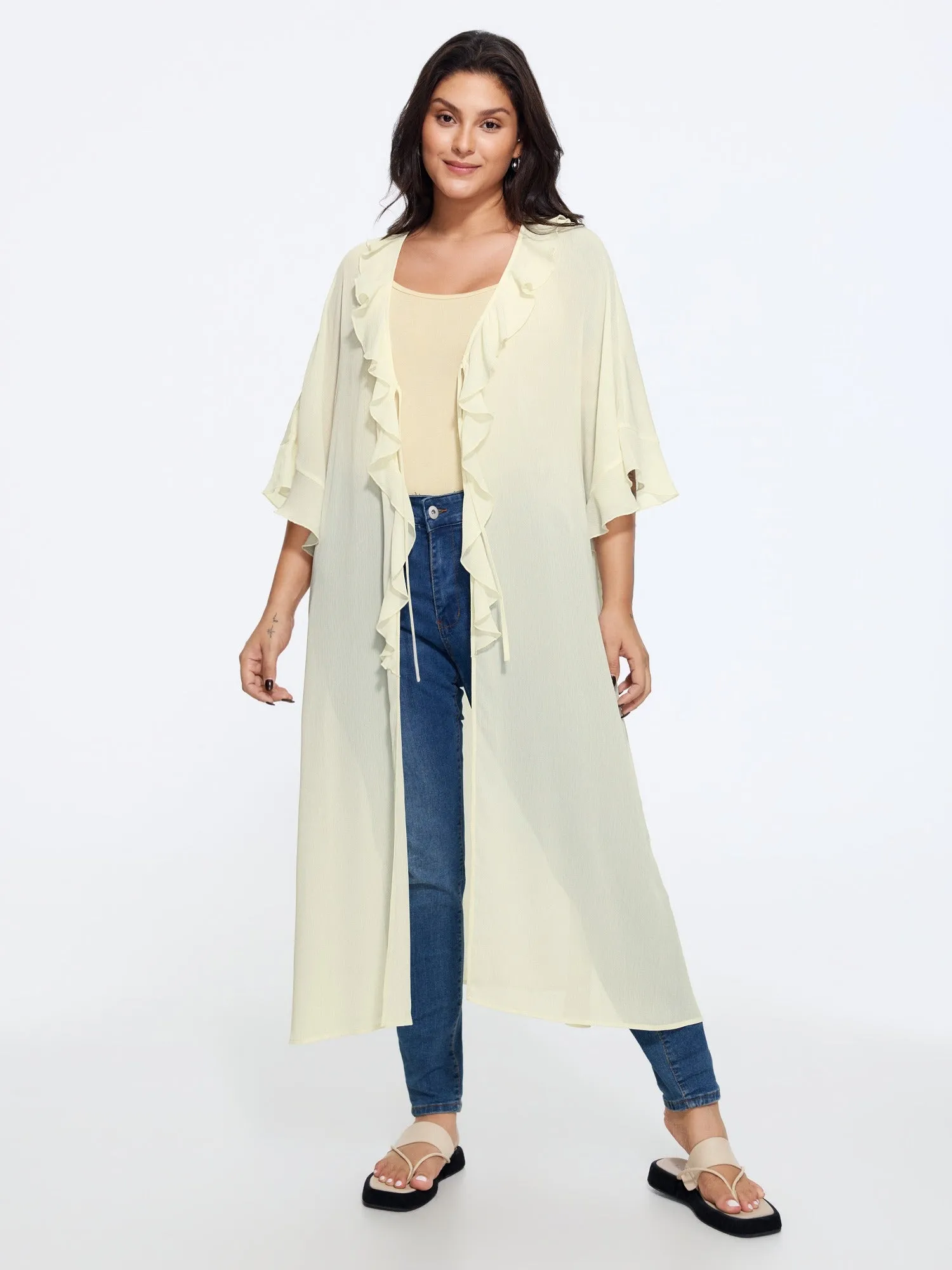 Breathable Ruffle Trim Long Cover Up sold by Bloomchic product image thumbnail 5