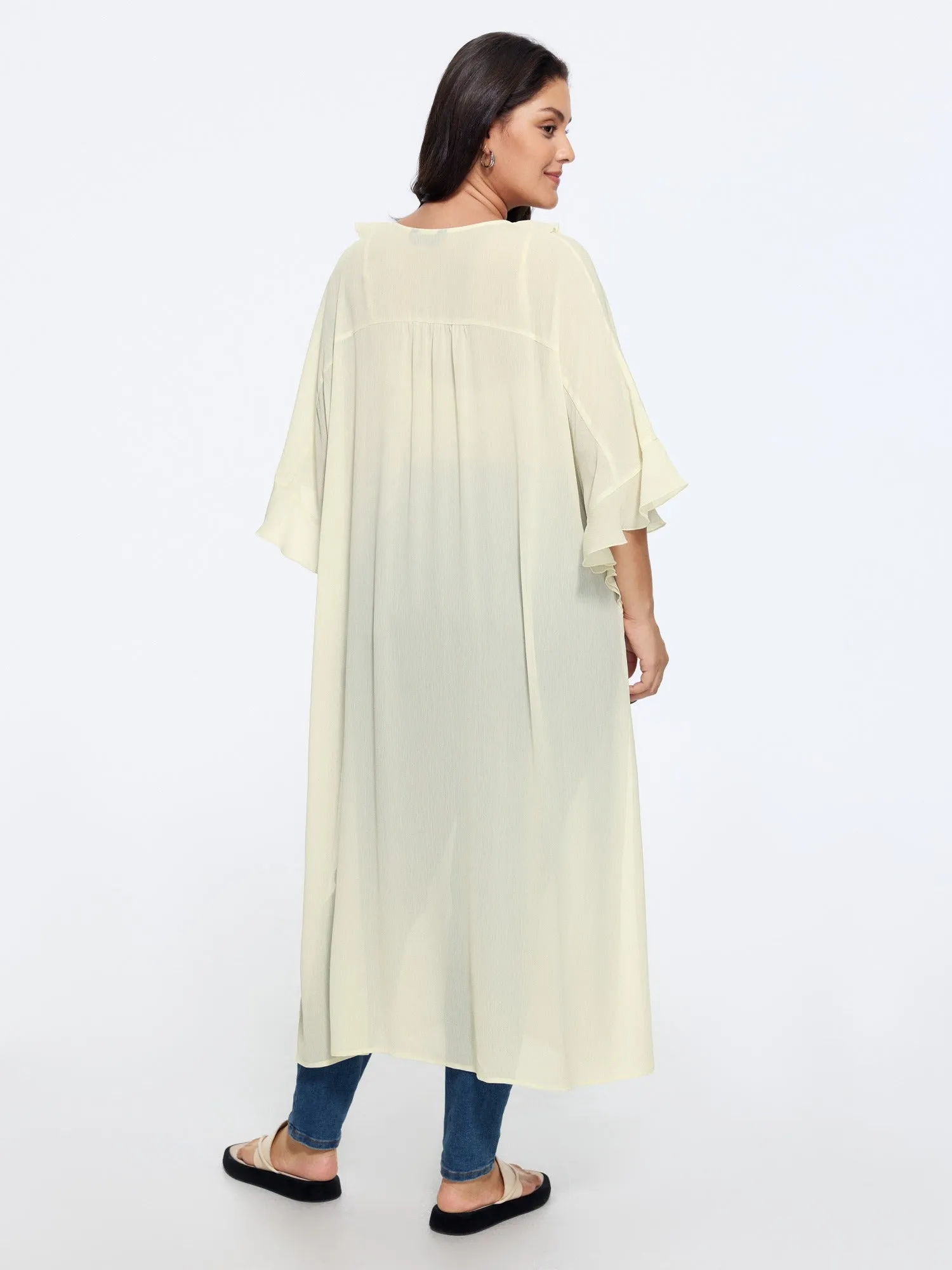 Breathable Ruffle Trim Long Cover Up sold by Bloomchic product image thumbnail 3