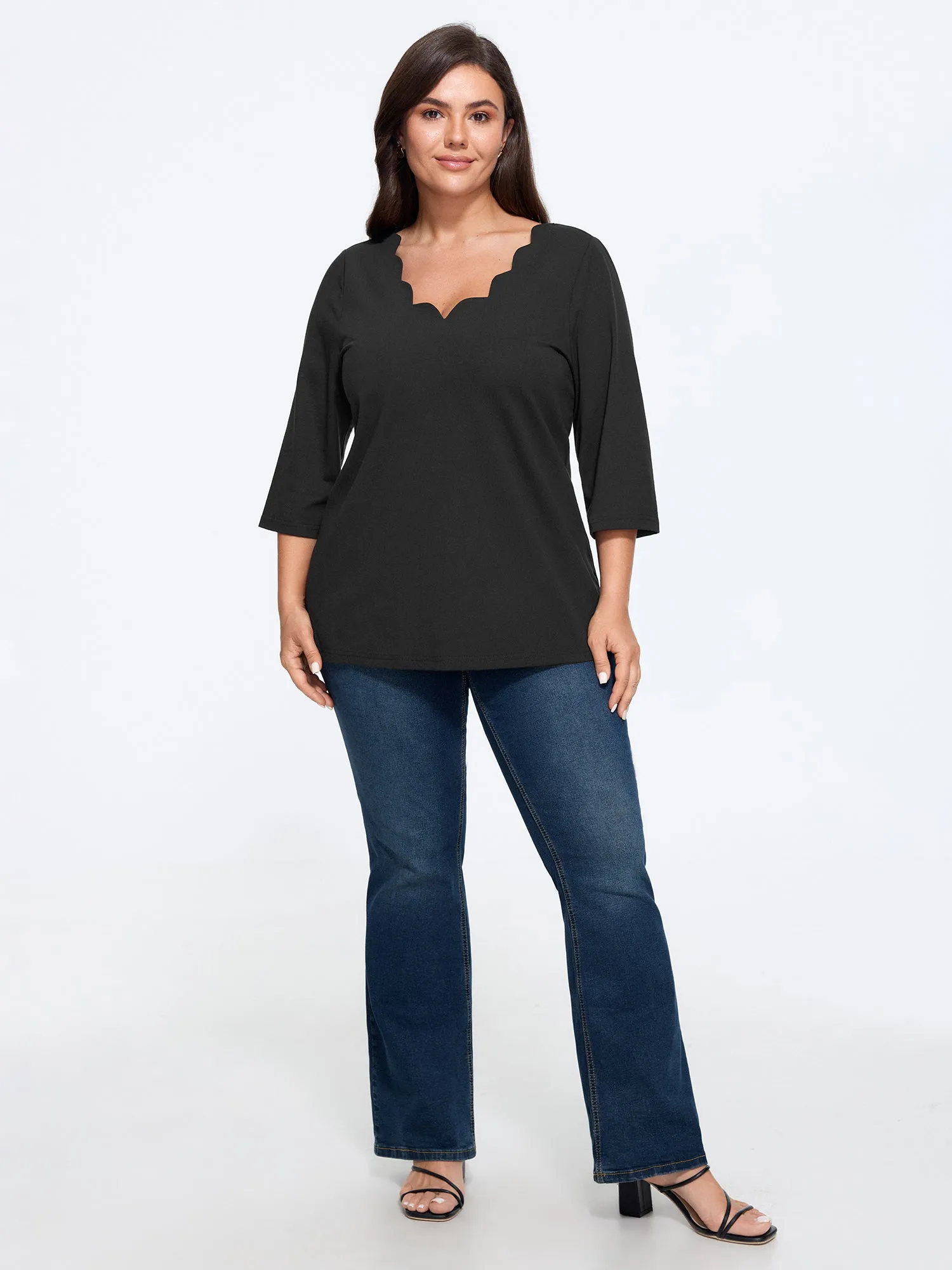 Cotton Wave V Neck Three Quarter Sleeve Knit T-Shirt sold by Bloomchic product image thumbnail 4