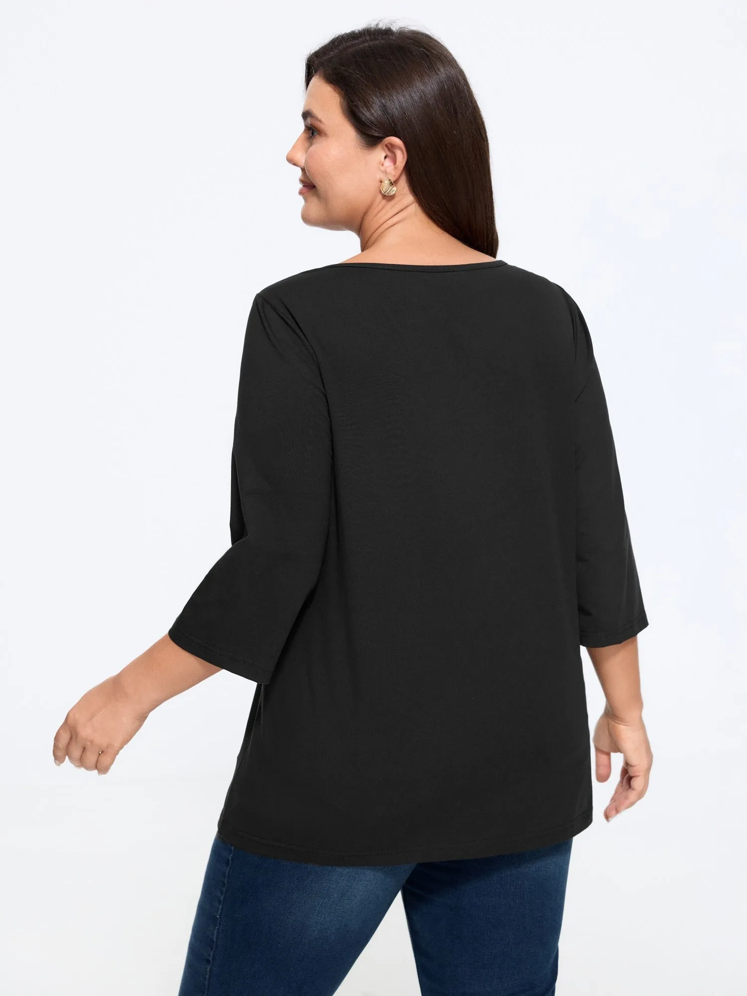 Cotton Wave V Neck Three Quarter Sleeve Knit T-Shirt sold by Bloomchic product image thumbnail 3
