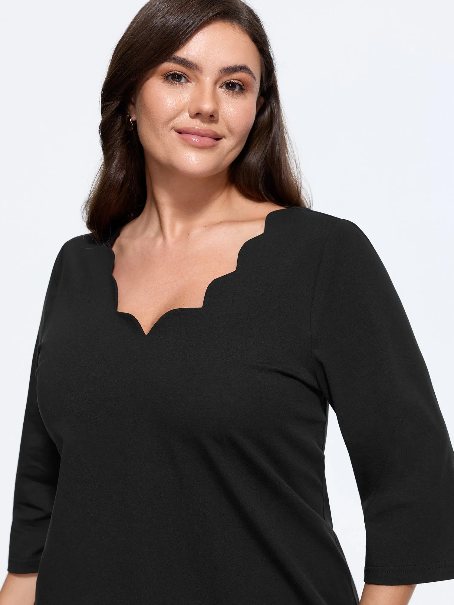 Cotton Wave V Neck Three Quarter Sleeve Knit T-Shirt sold by Bloomchic product image thumbnail 2