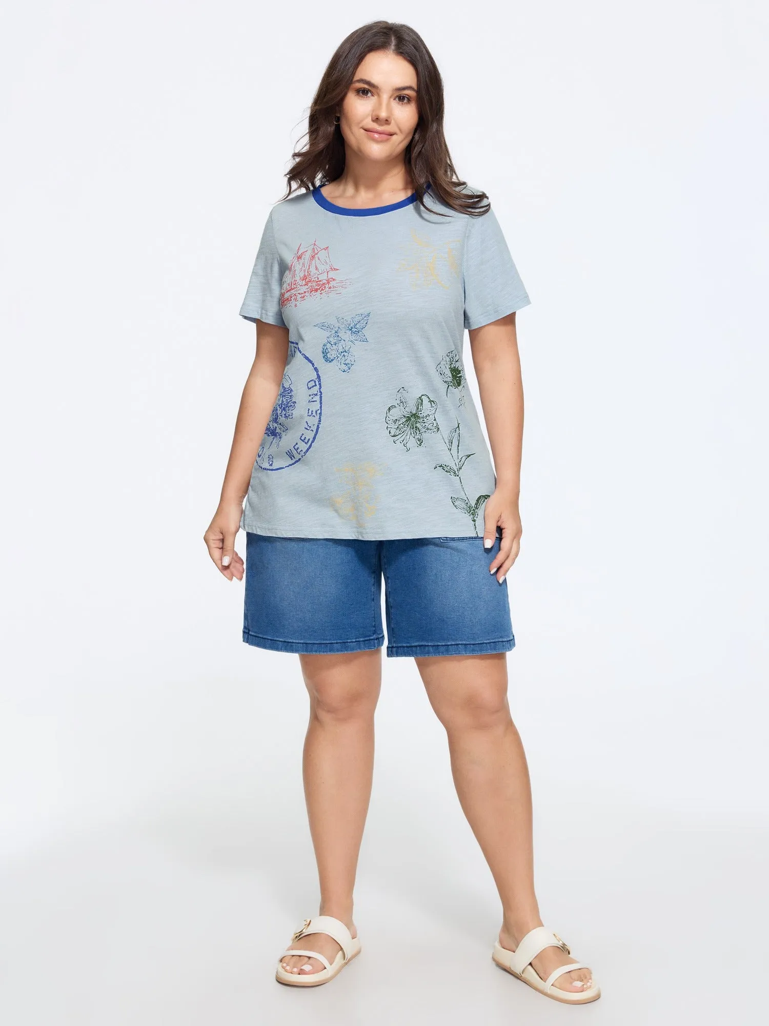 Cotton Crew Neck Plant Print Loose T-Shirt sold by Bloomchic product image thumbnail 3