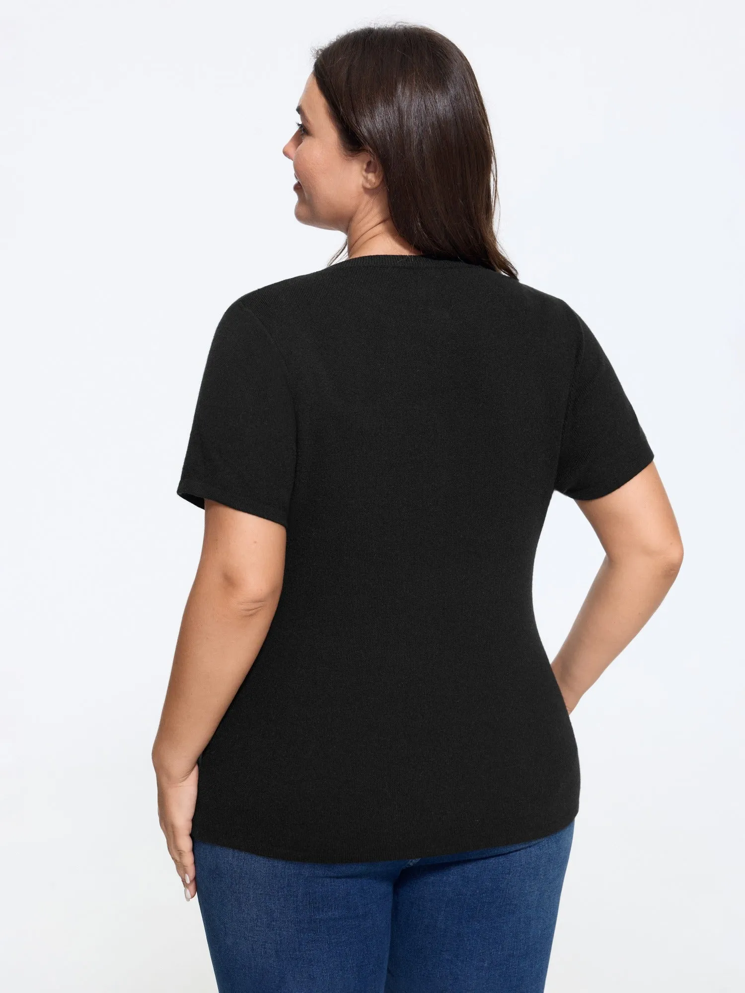 Textured Crew Neck Mixed Button Short Sleeve Cardigan sold by Bloomchic product image thumbnail 3