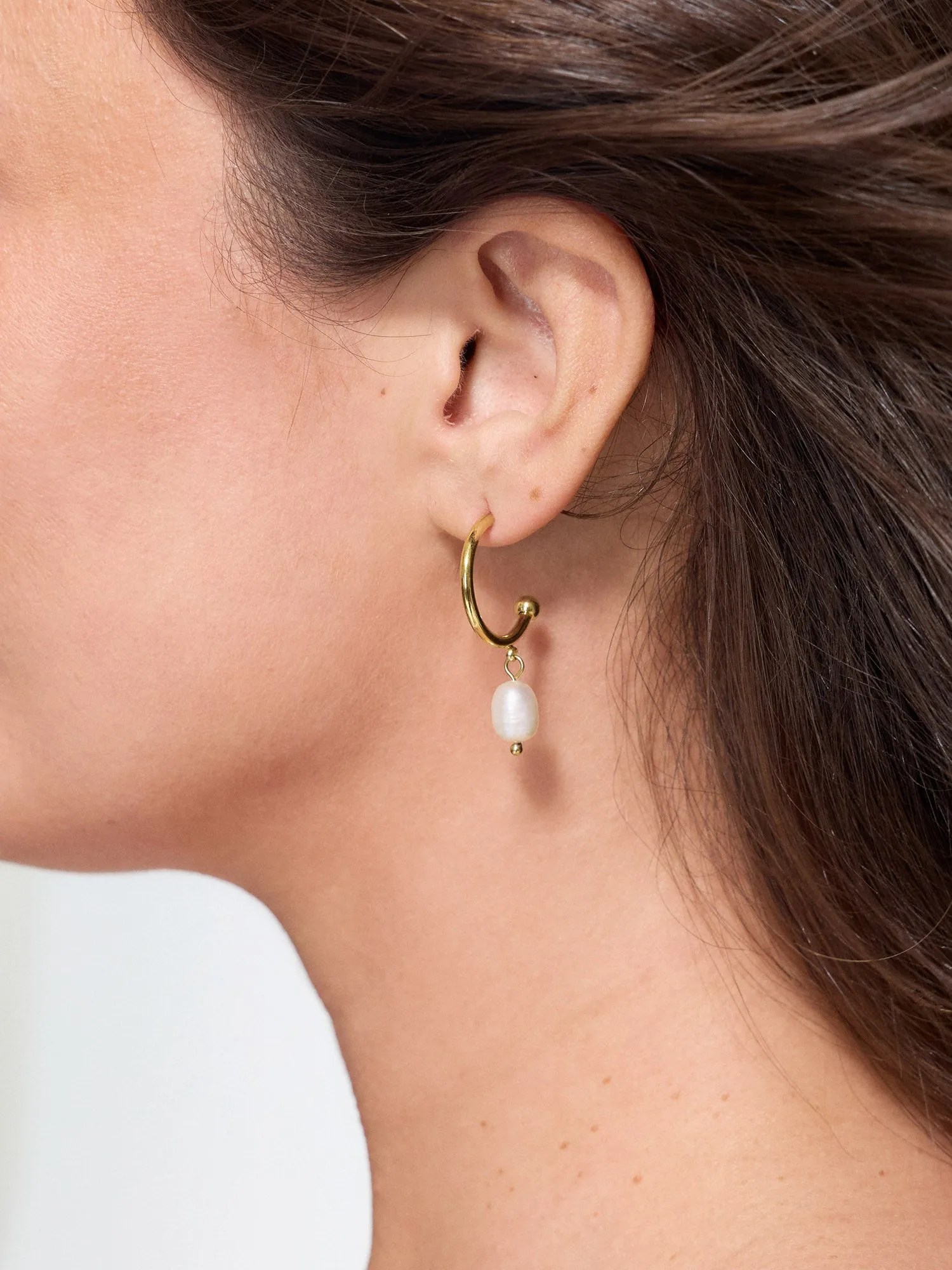 Pearl Drop C Hoop Earrings sold by Bloomchic