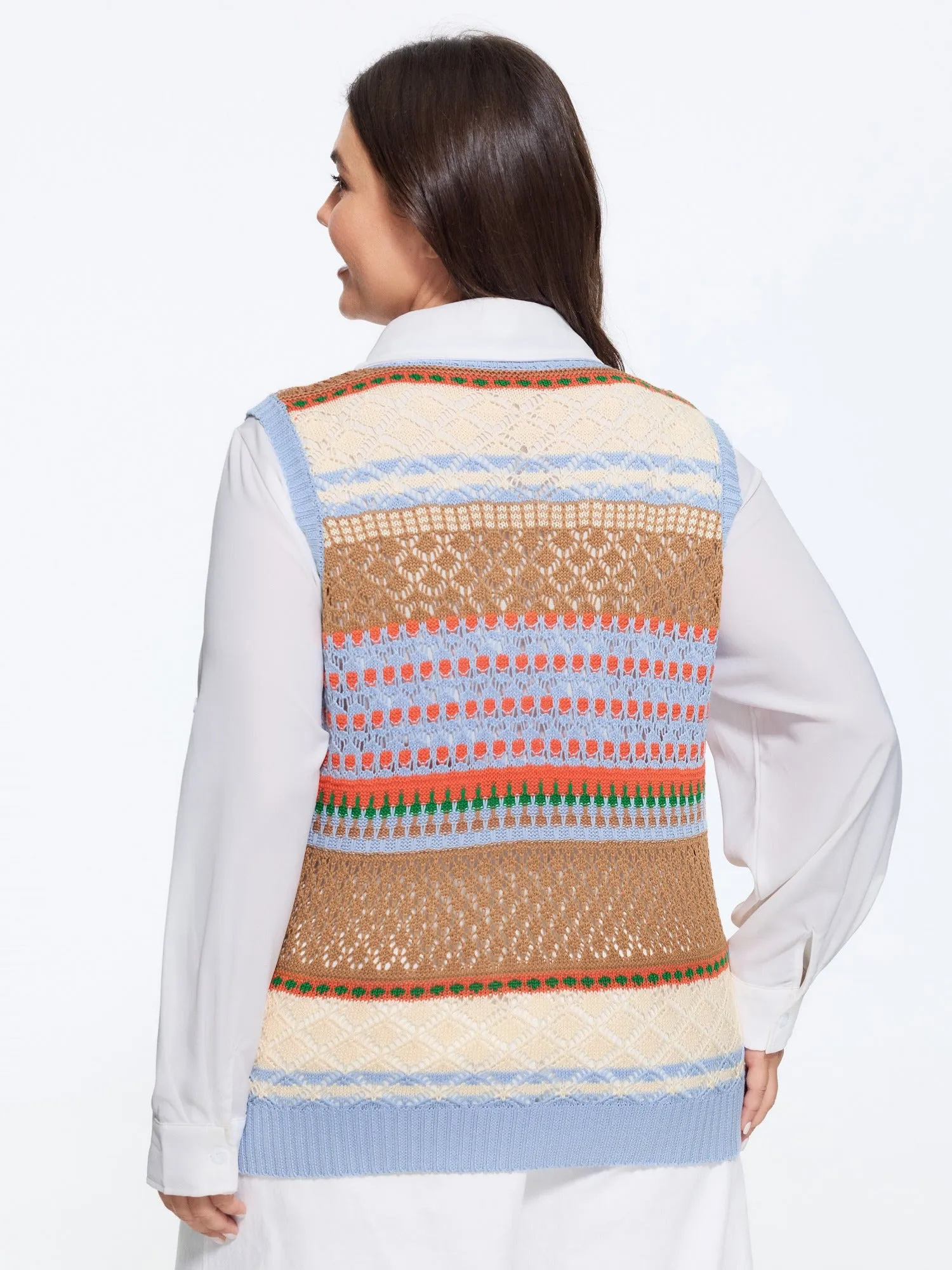Multicolor Striped Hollow Crew Neck Sweater Vest sold by Bloomchic product image thumbnail 3