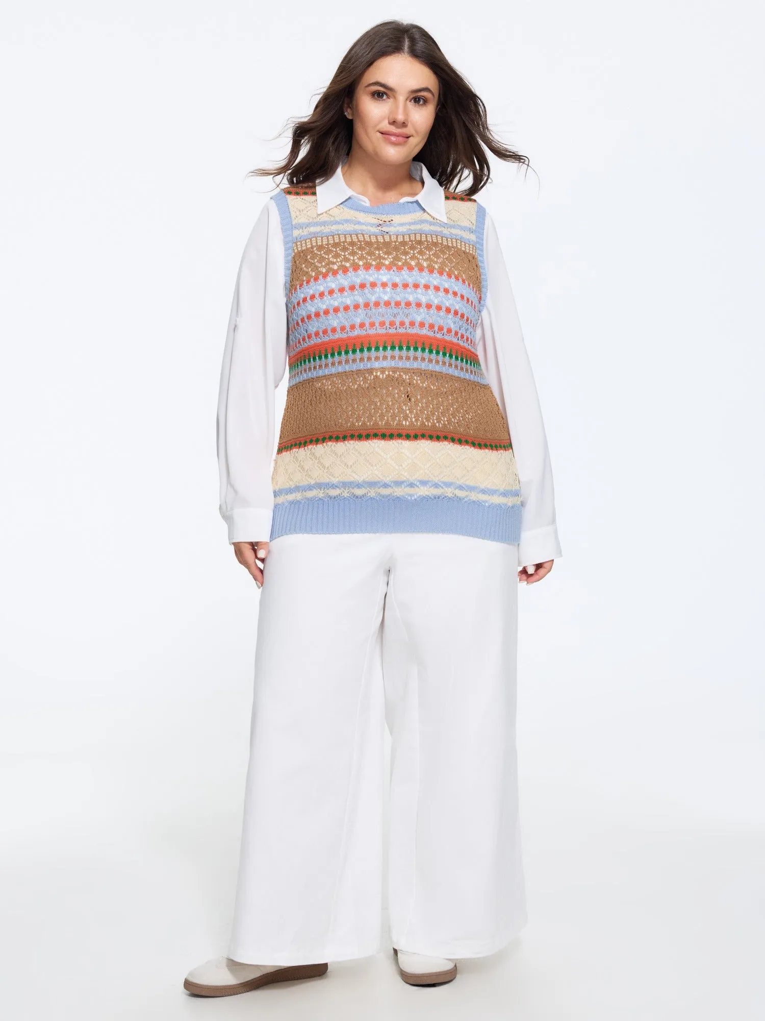 Multicolor Striped Hollow Crew Neck Sweater Vest sold by Bloomchic product image thumbnail 4