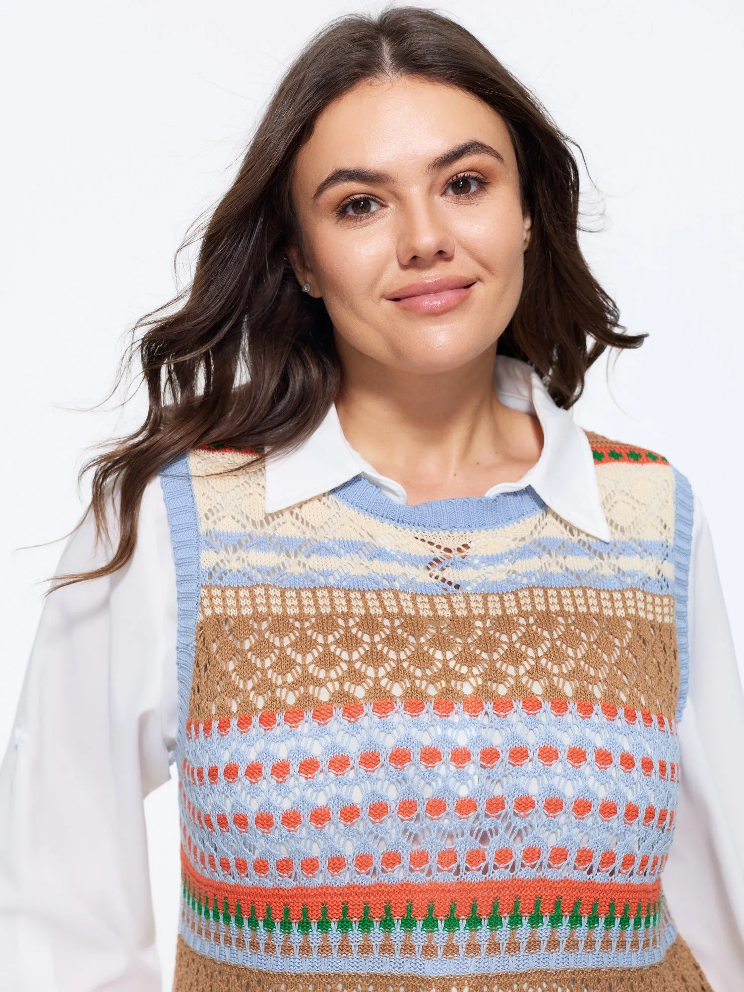 Multicolor Striped Hollow Crew Neck Sweater Vest sold by Bloomchic product image thumbnail 2