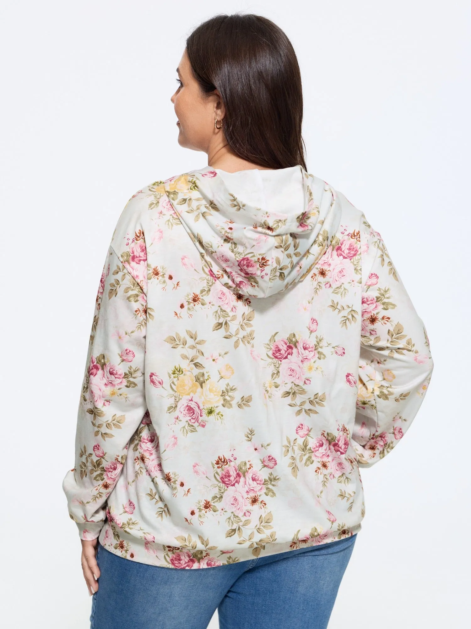 Rose Print Hooded Loose Fit Sweatshirt sold by Bloomchic product image thumbnail 3