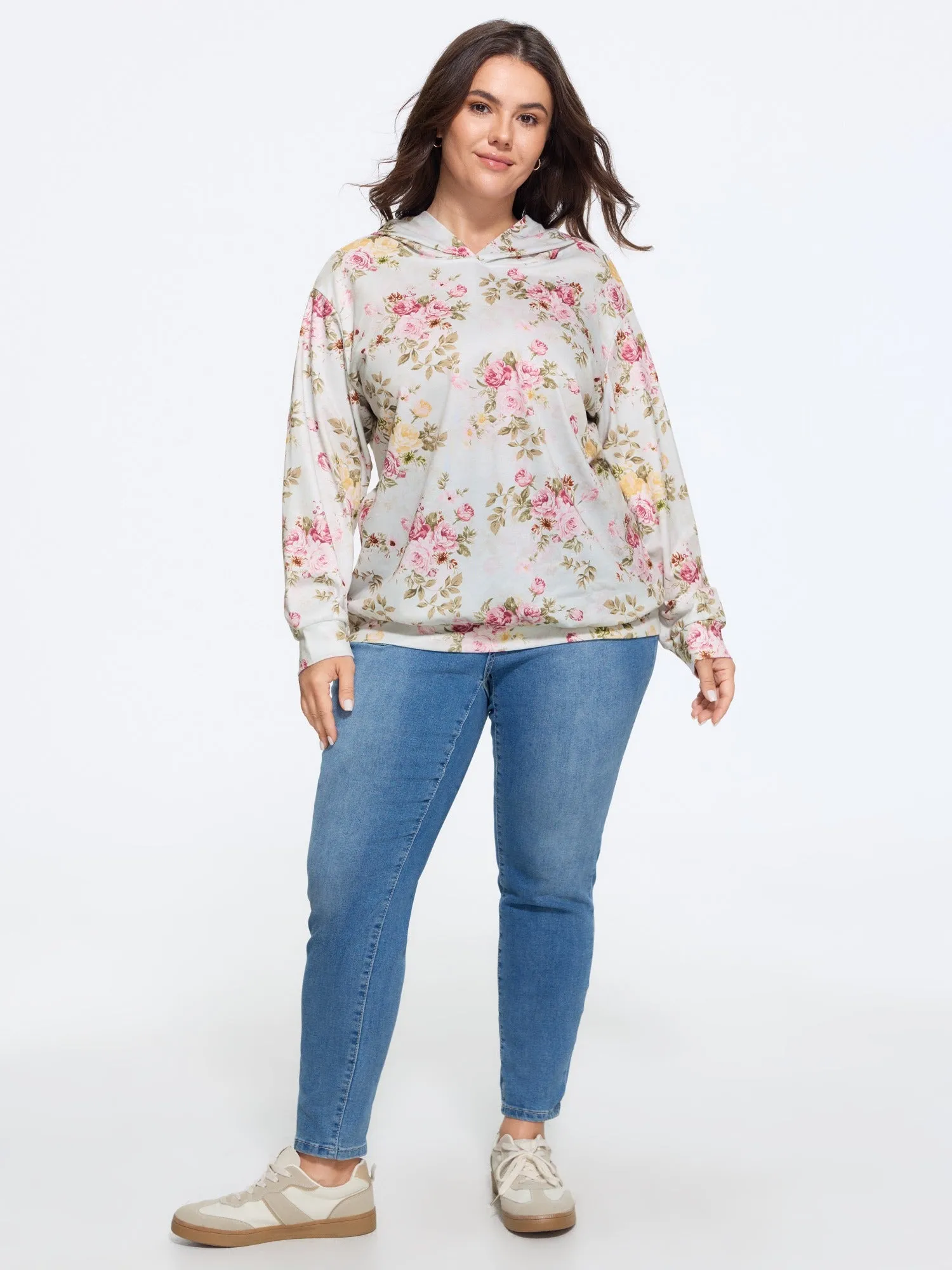 Rose Print Hooded Loose Fit Sweatshirt sold by Bloomchic product image thumbnail 4