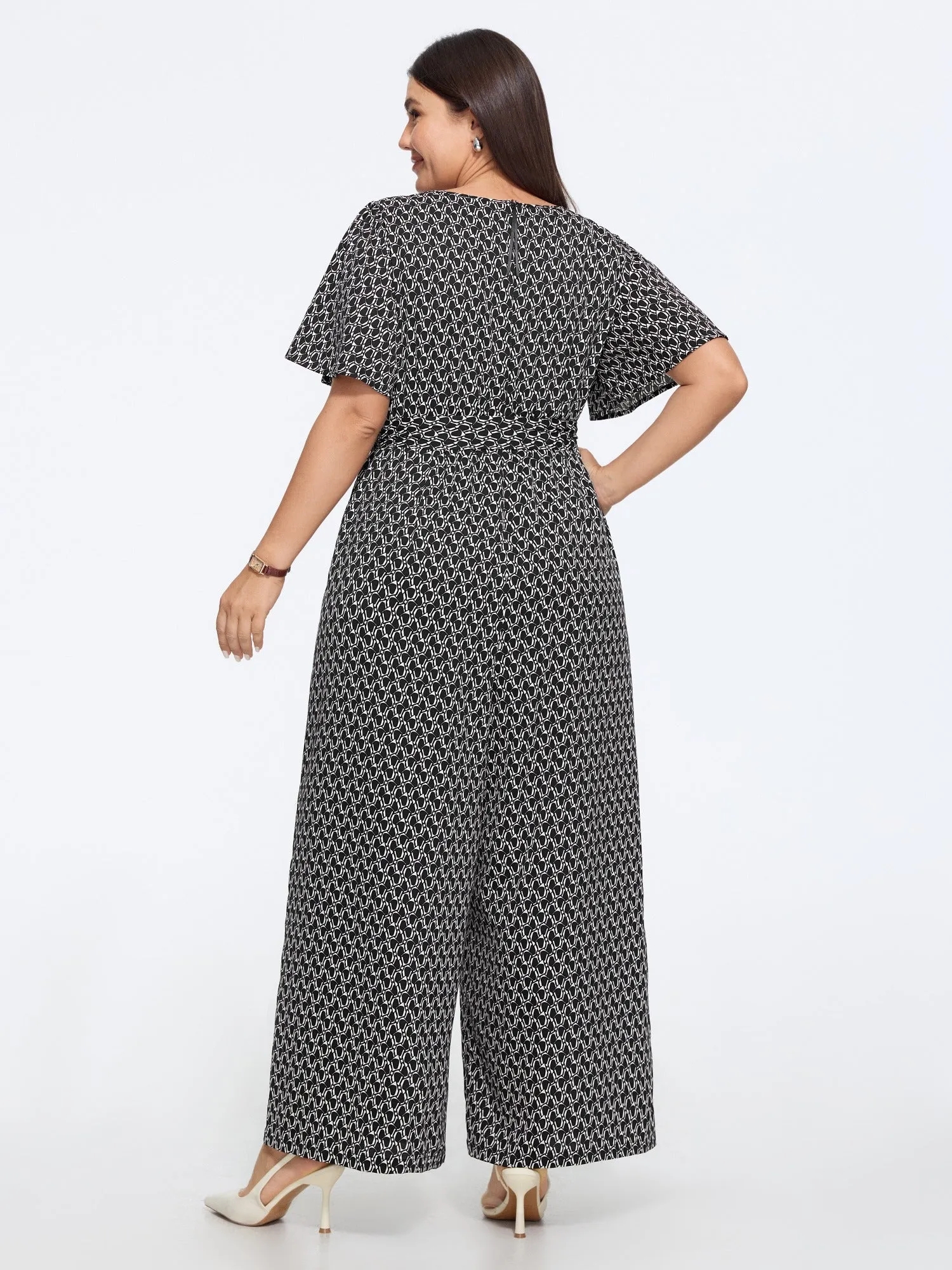 Geometric Print Waist Tie Wide Leg Jumpsuit sold by Bloomchic product image thumbnail 3