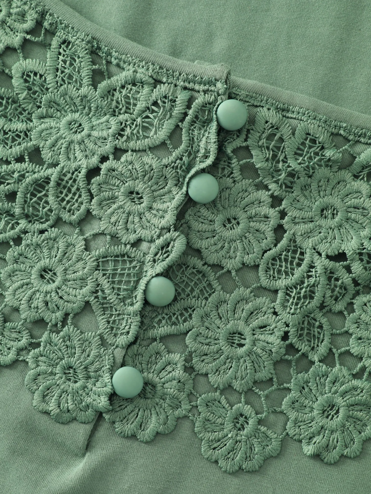 Cotton Floral Lace Square Neck Button Front T-Shirt sold by Bloomchic product image thumbnail 5