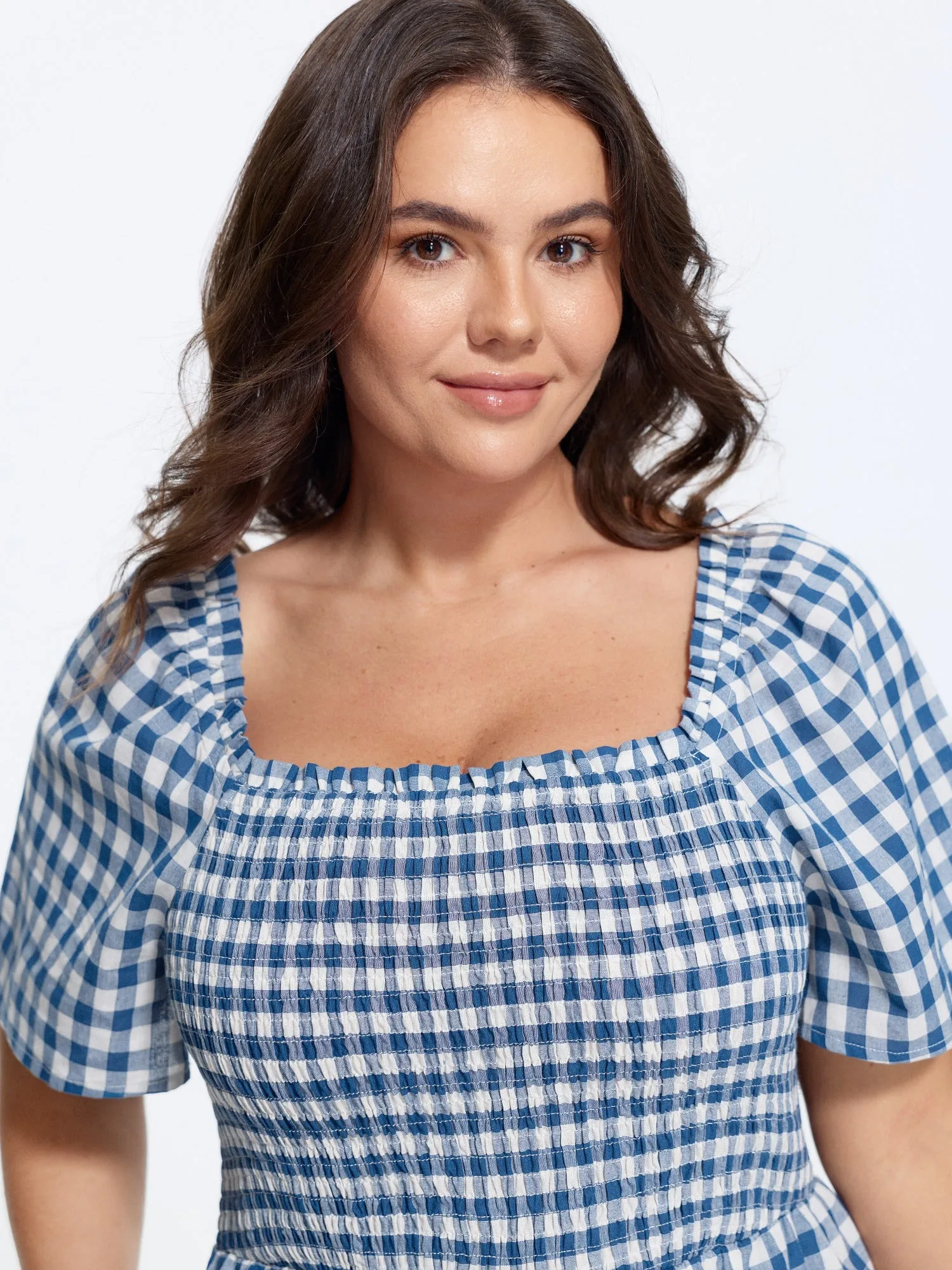 Cotton Plaid Print Square Neck Shirred Wide Leg Jumpsuit sold by Bloomchic product image thumbnail 2