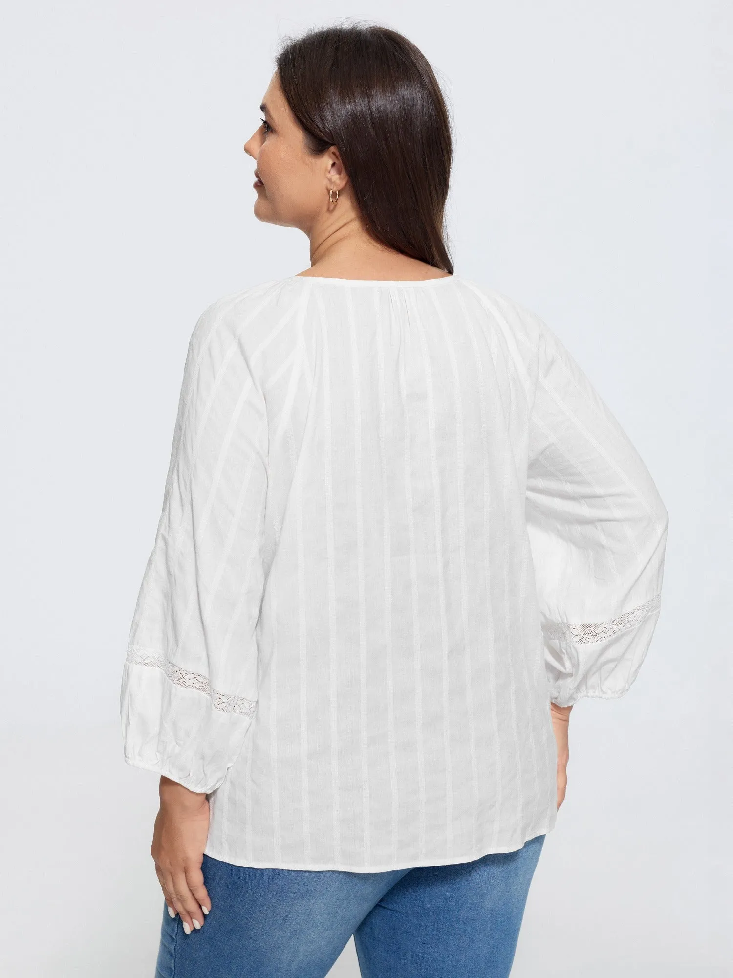 Supersoft Crochet Lace V Neck Drawstring Blouse sold by Bloomchic product image thumbnail 3