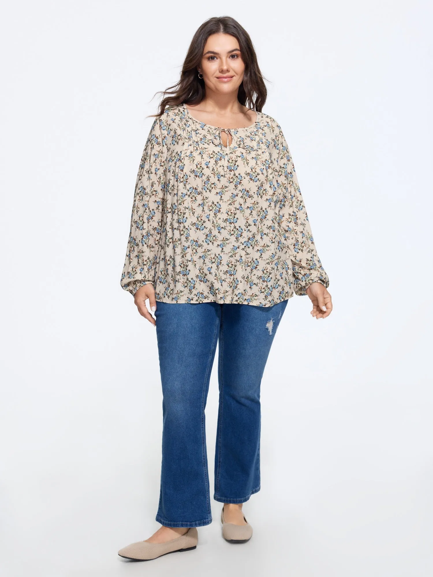 Supersoft Floral Print Drawstring Round Neck Blouse sold by Bloomchic product image thumbnail 4