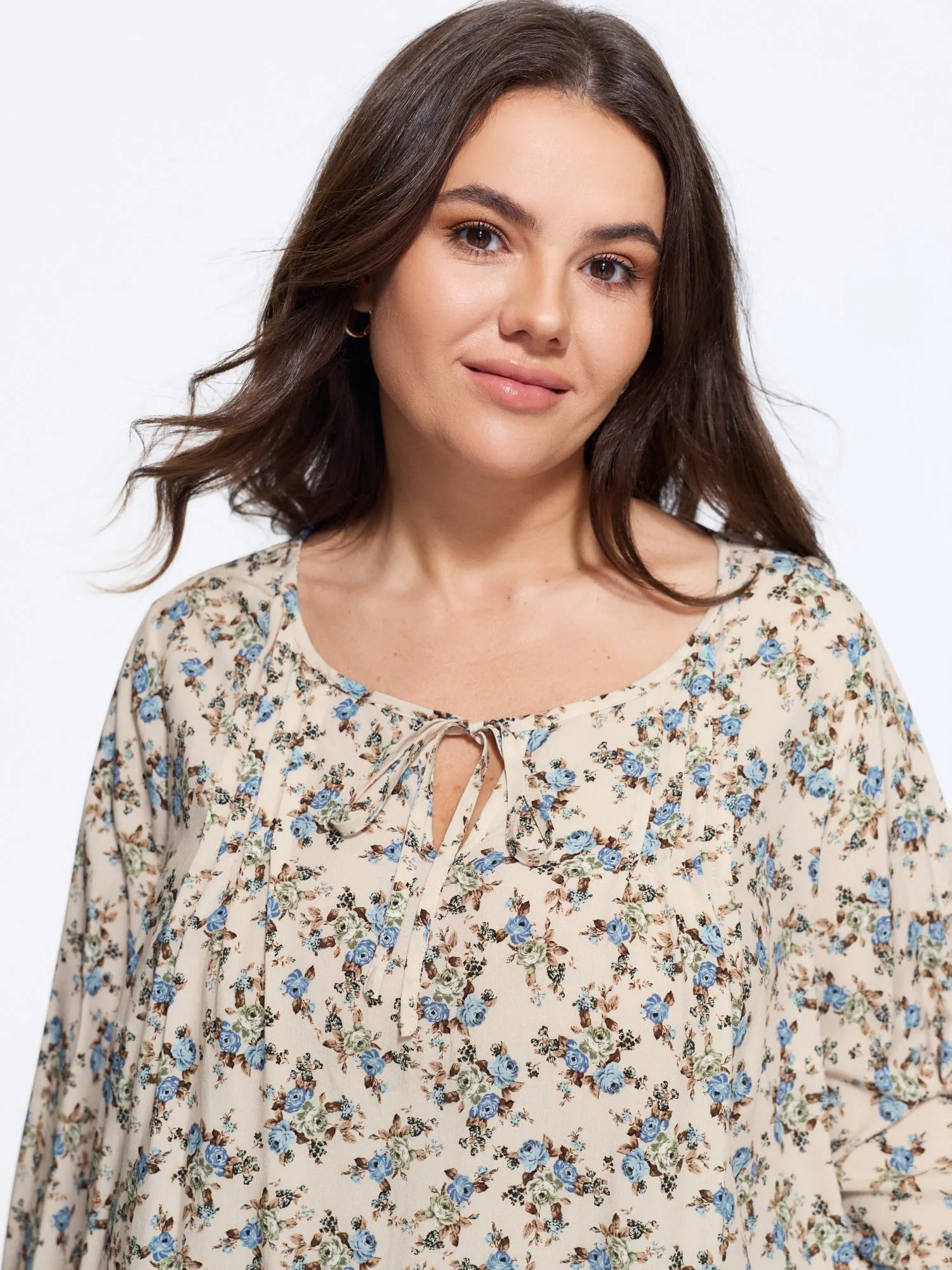 Supersoft Floral Print Drawstring Round Neck Blouse sold by Bloomchic product image thumbnail 2
