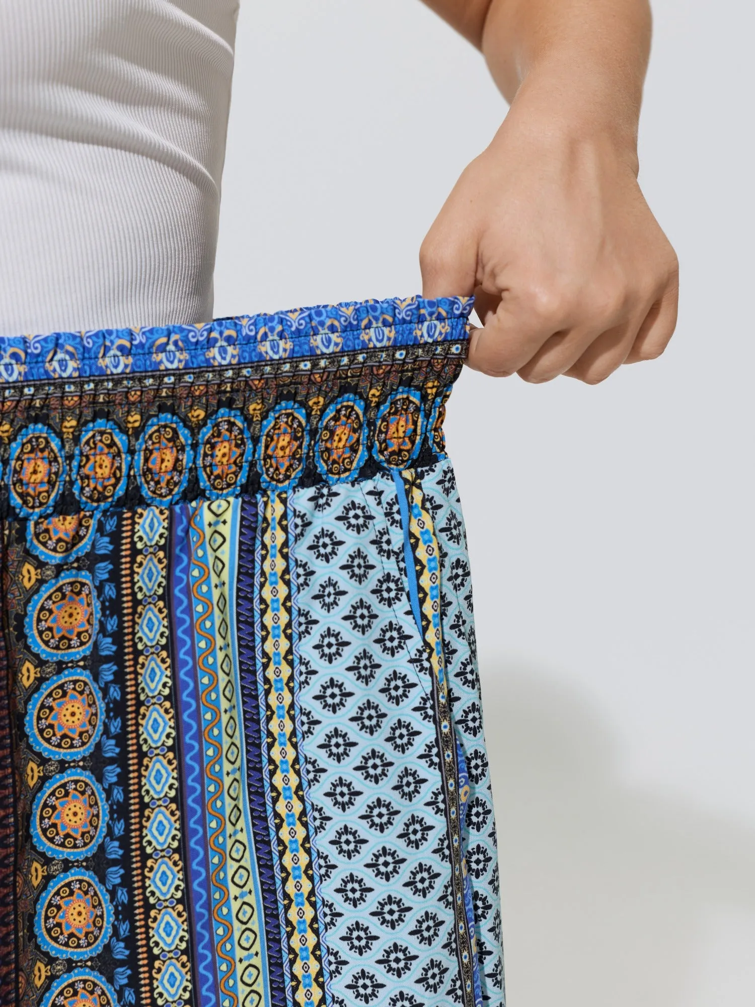 Boho Print Shirred Waist Wide-Leg Pants sold by Bloomchic product image thumbnail 5