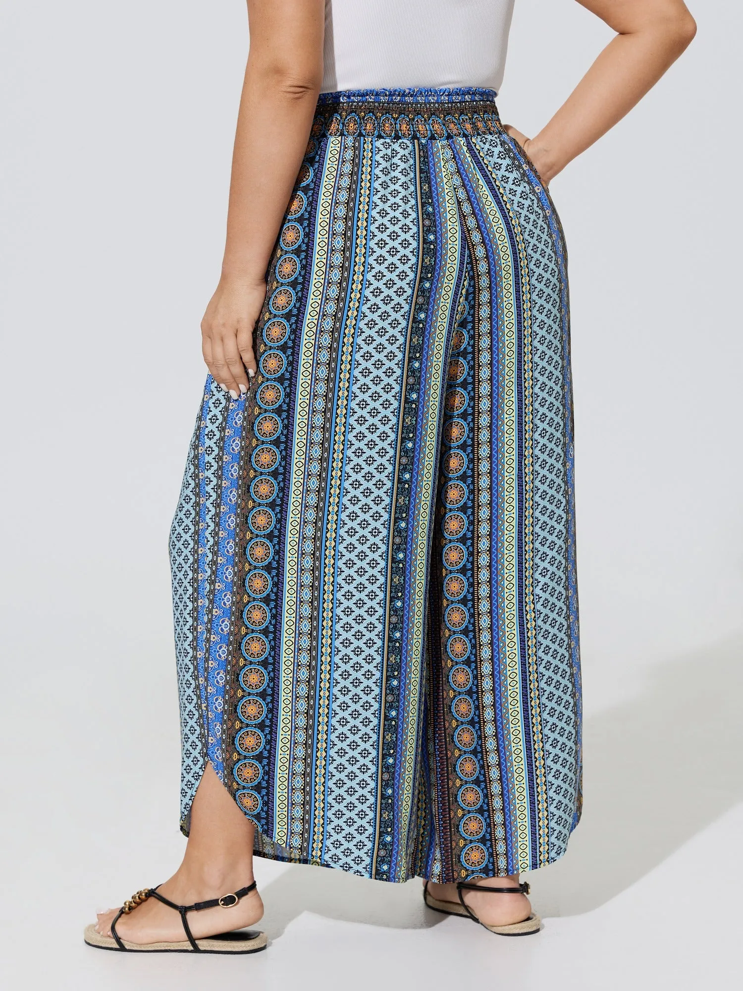 Boho Print Shirred Waist Wide-Leg Pants sold by Bloomchic product image thumbnail 3
