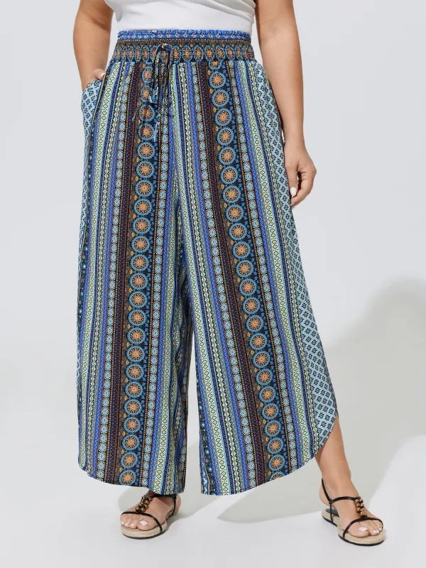 Boho Print Shirred Waist Wide-Leg Pants made by Bloomchic