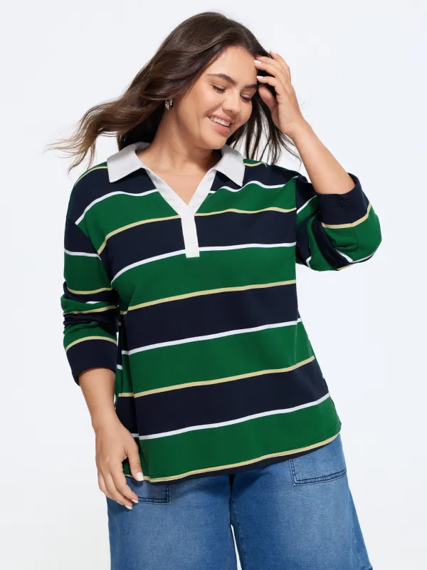 2 In 1 Retro Striped Color Contrast Sweatshirt made by Bloomchic