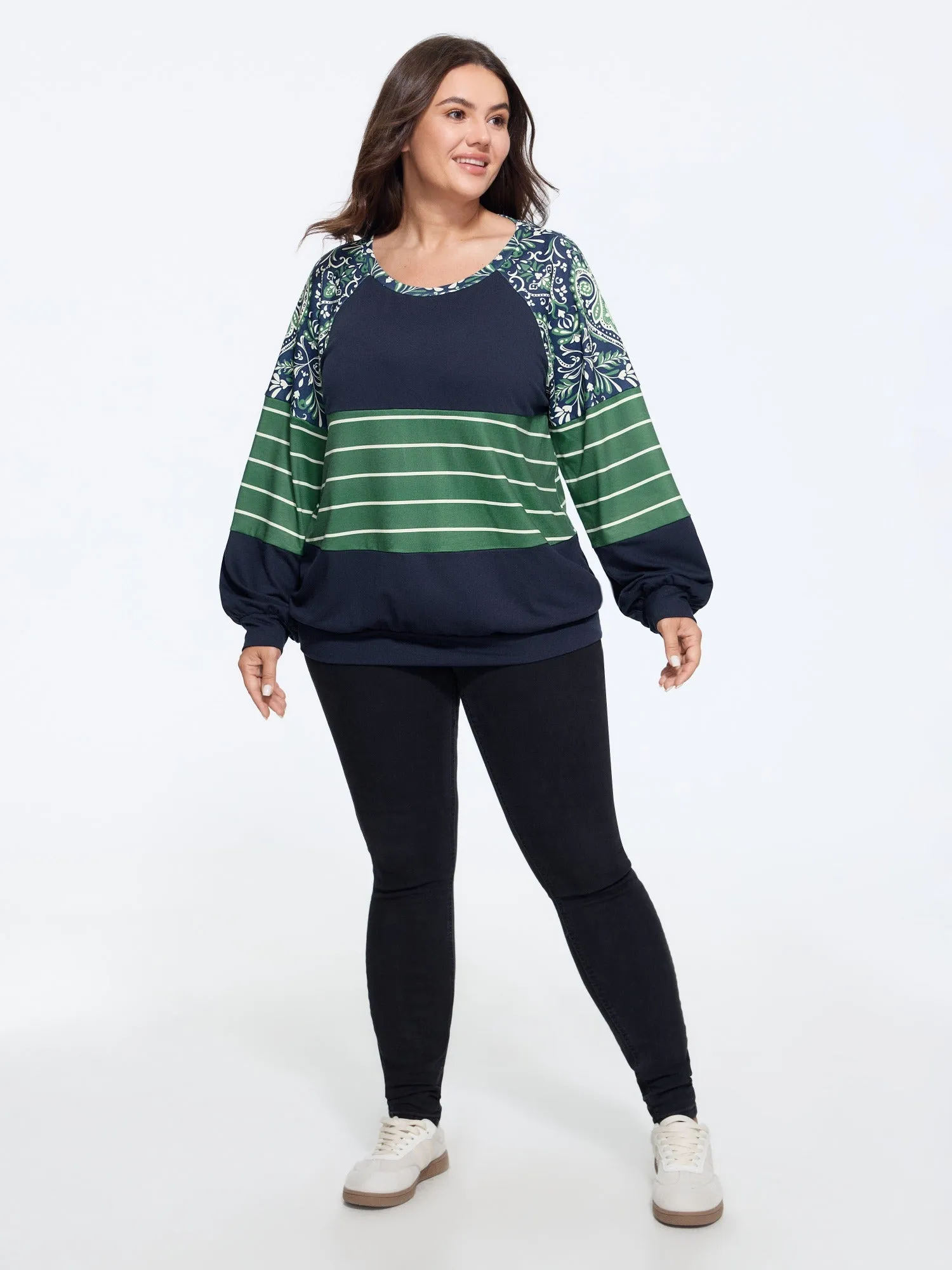 Stretchy Color Block Paisley Raglan Sleeve Sweatshirt sold by Bloomchic product image thumbnail 4